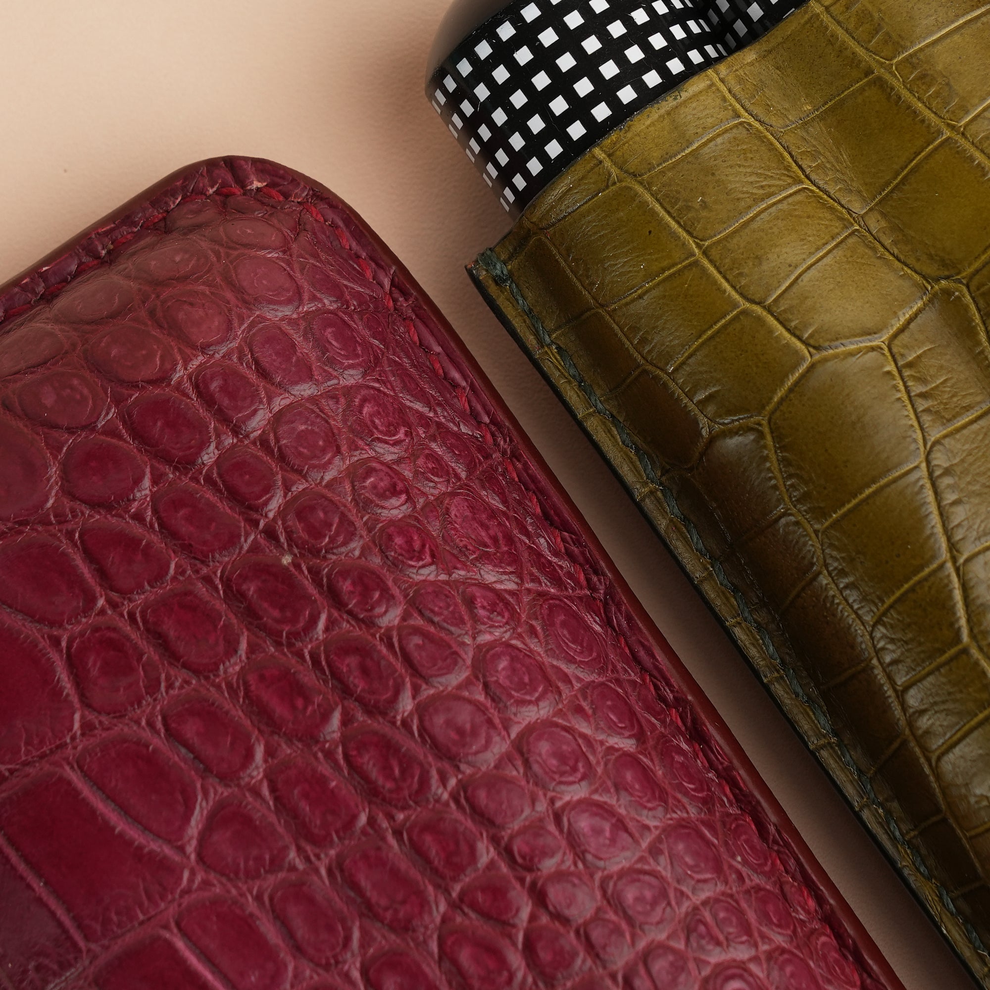 Burgundy mix Olive Alligator Leather Cigarettes Case Holder