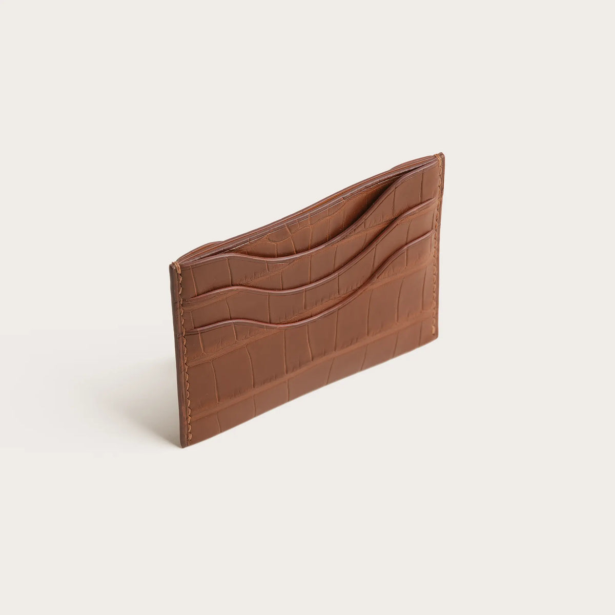 Cognac Alligator Leather Card Holder - Sinuous Lines