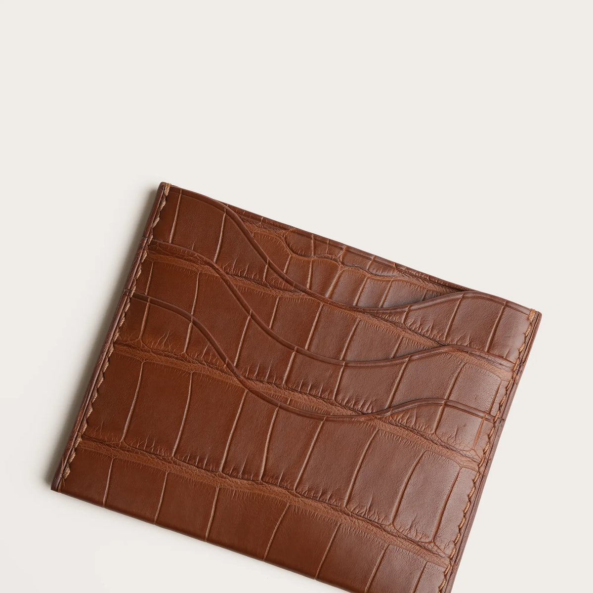Cognac Alligator Leather Card Holder - Sinuous Lines
