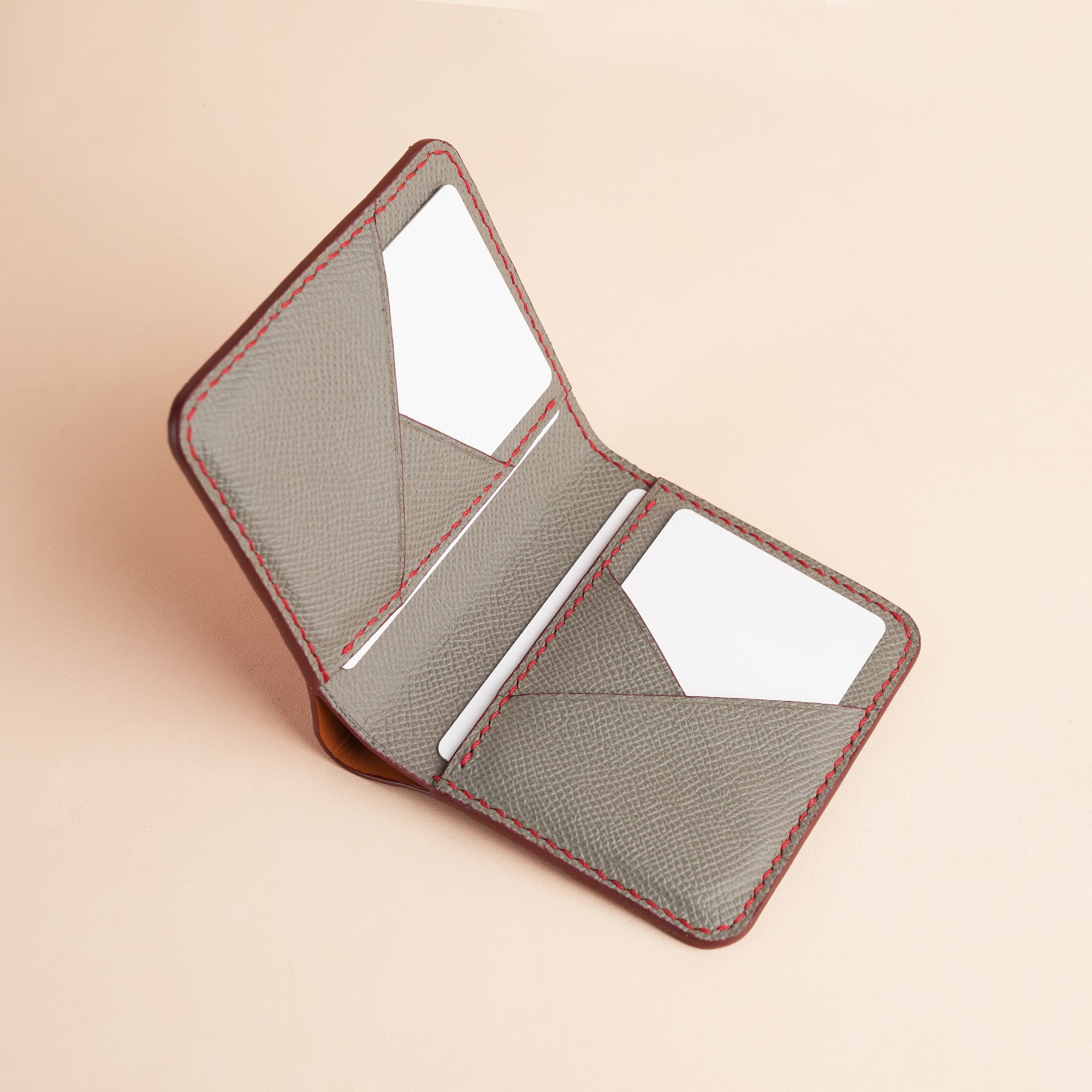 Square Shape Red Crocodile Leather Bifold Wallet - Patina Finish