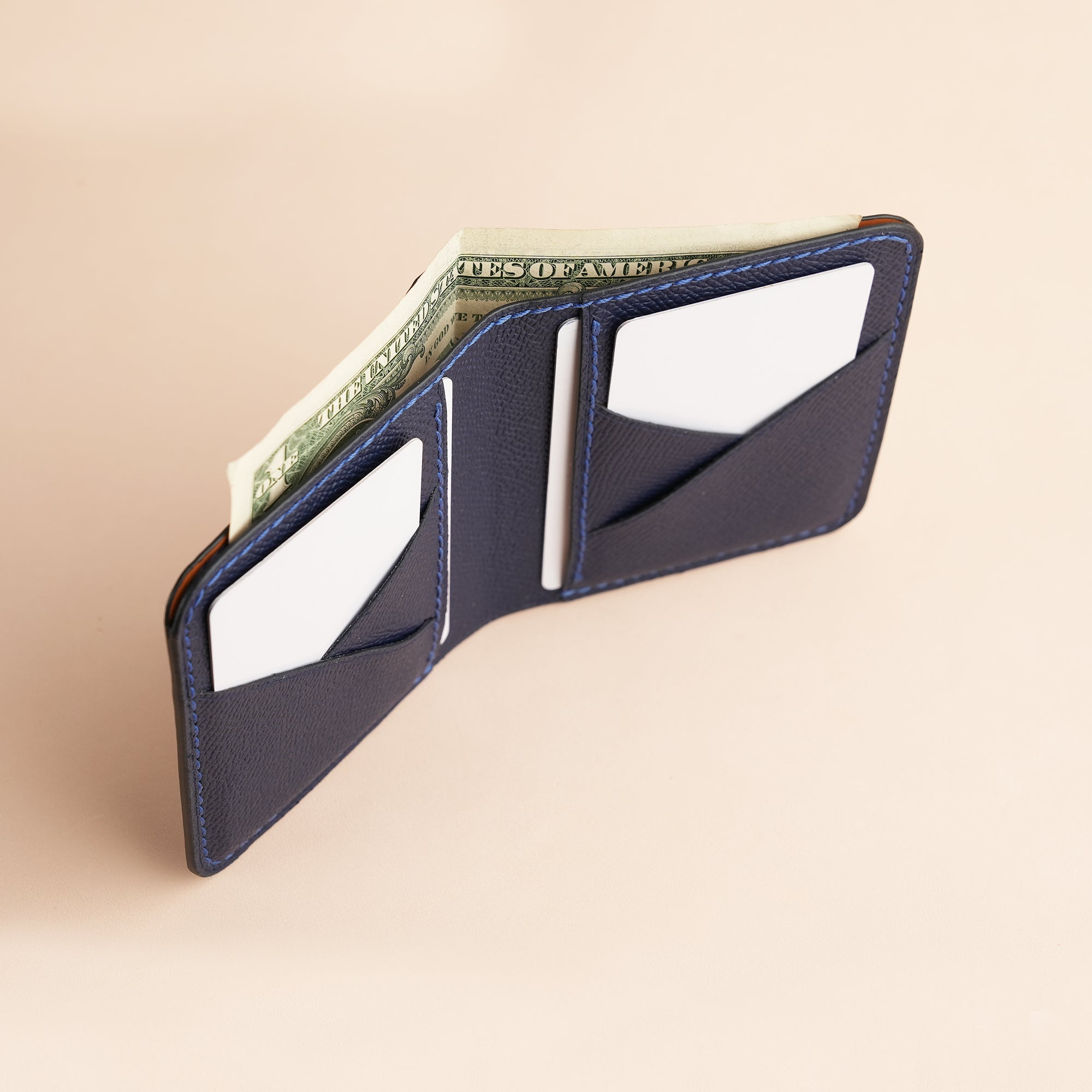 Square Shape Navy Crocodile Leather Bifold Wallet - Patina Finish