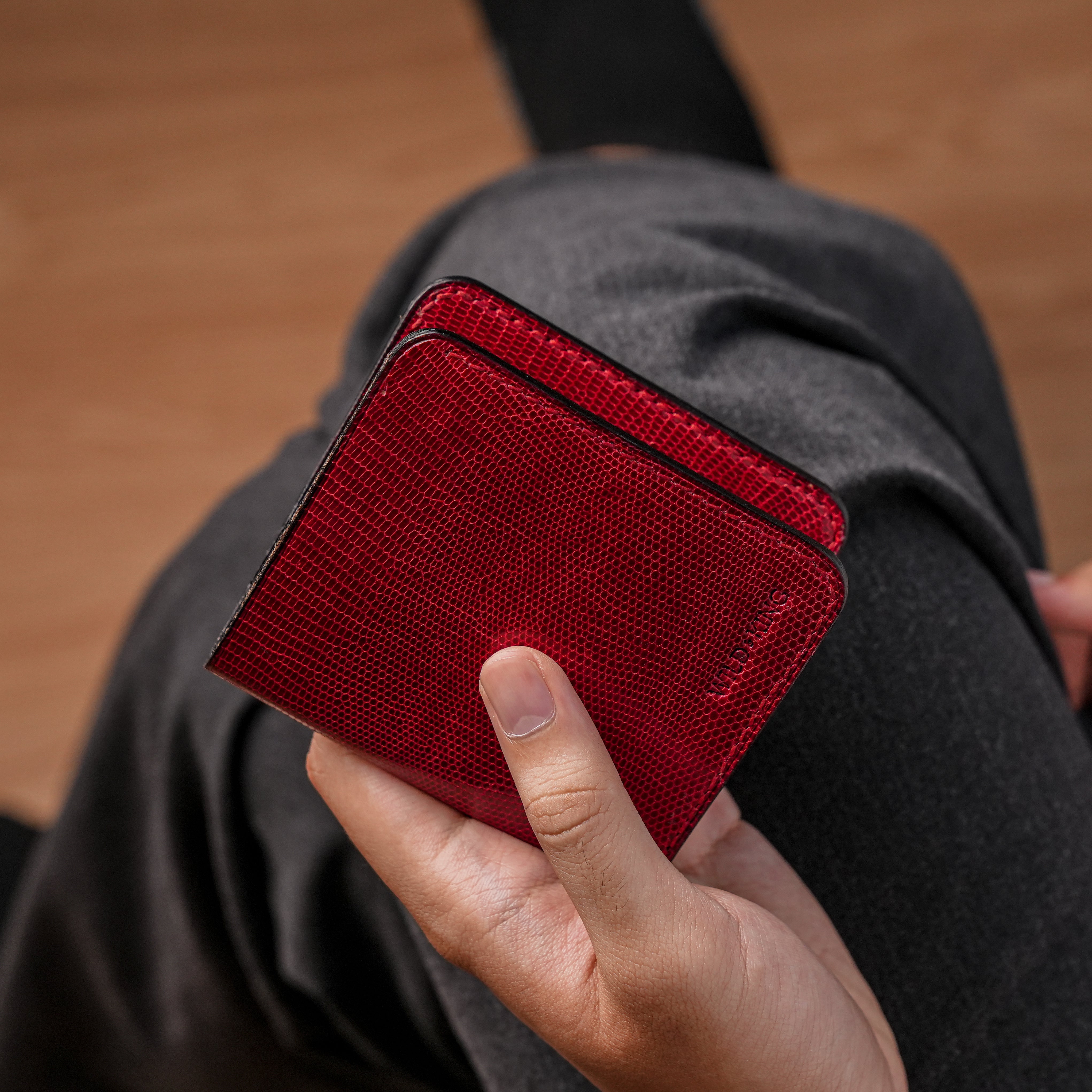 Red Lizard Leather Bifold Wallet