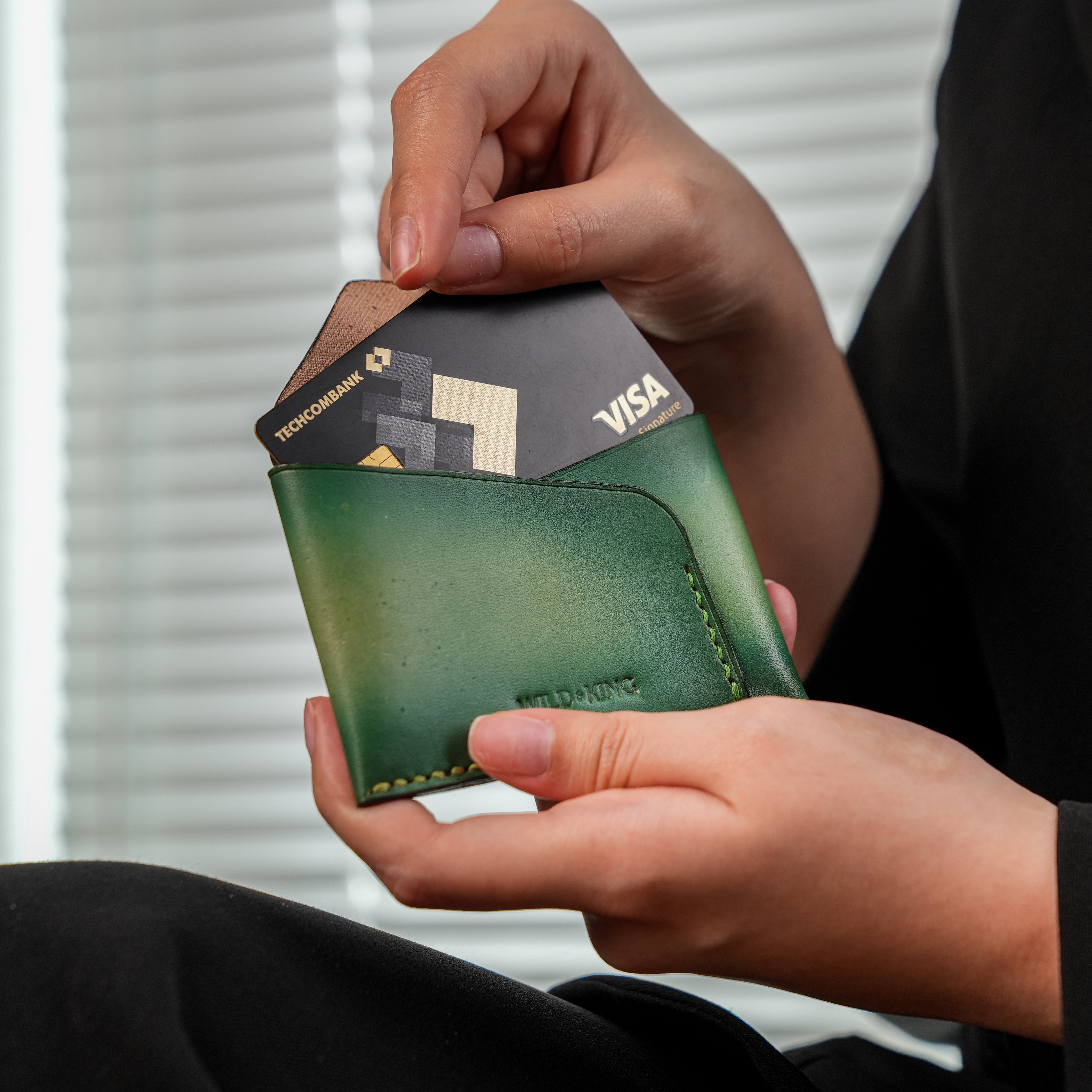 Minimalist Orange Leather Card Purse - Patina Finish