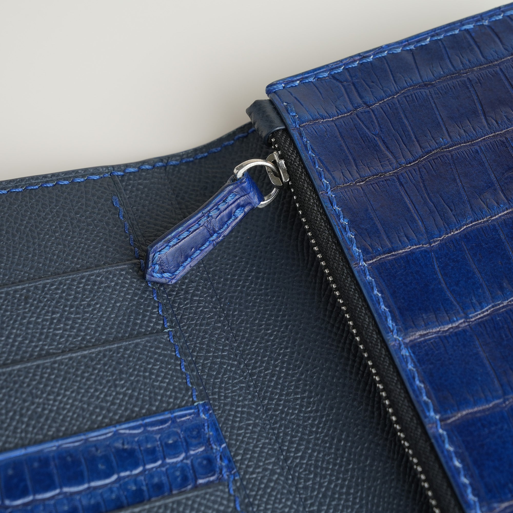 Dark Blue Crocodile Leather Long Wallet