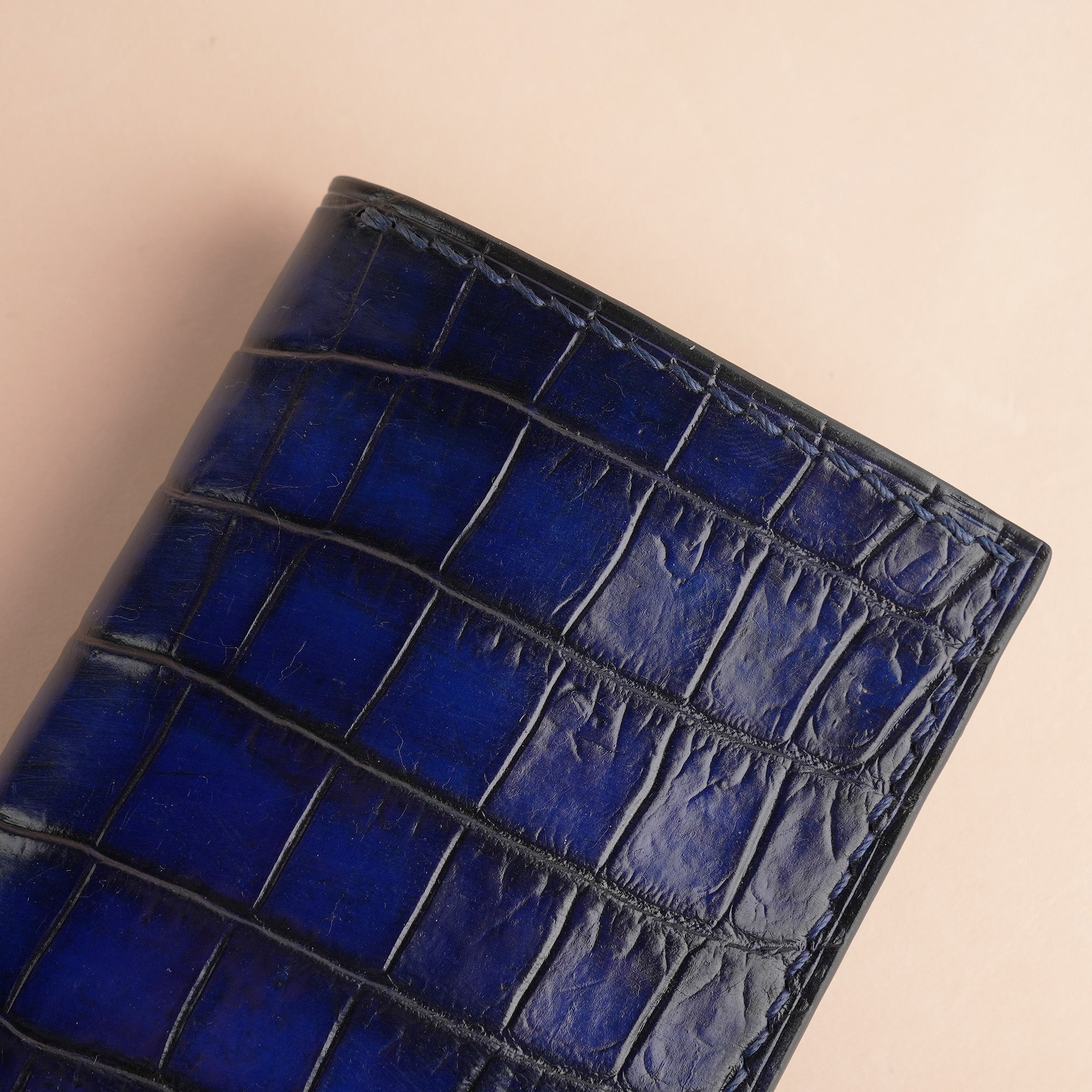 Dark Blue Crocodile mix Epsom Leather Bifold Wallet
