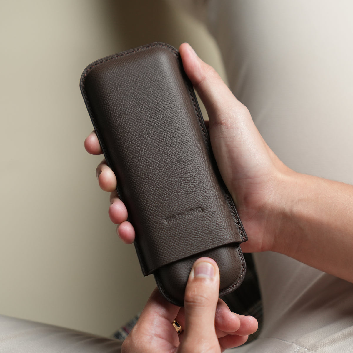 Dark Brown Epsom Leather Cigar Case