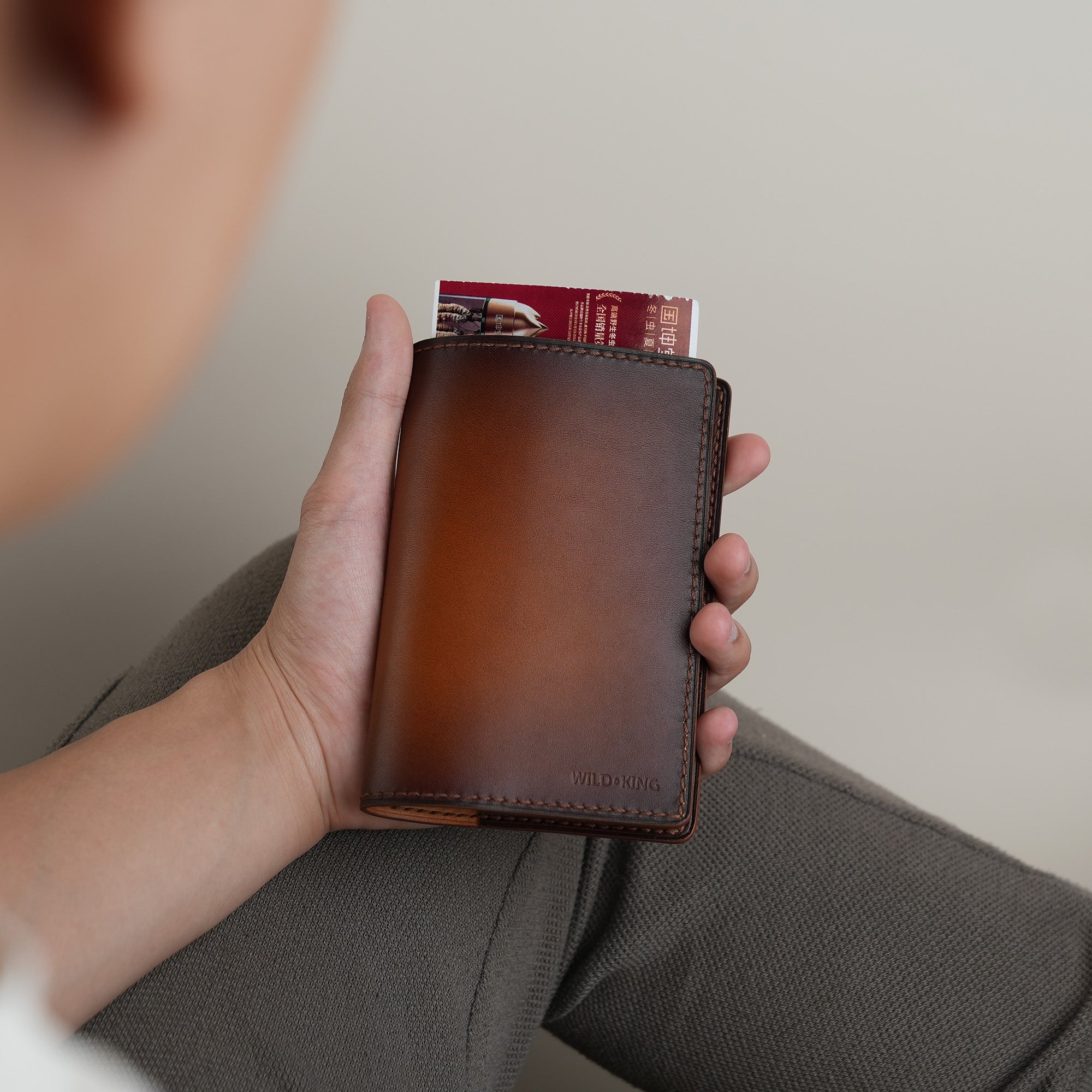 Dark Brown Leather Passport Wallet - Patina Finish