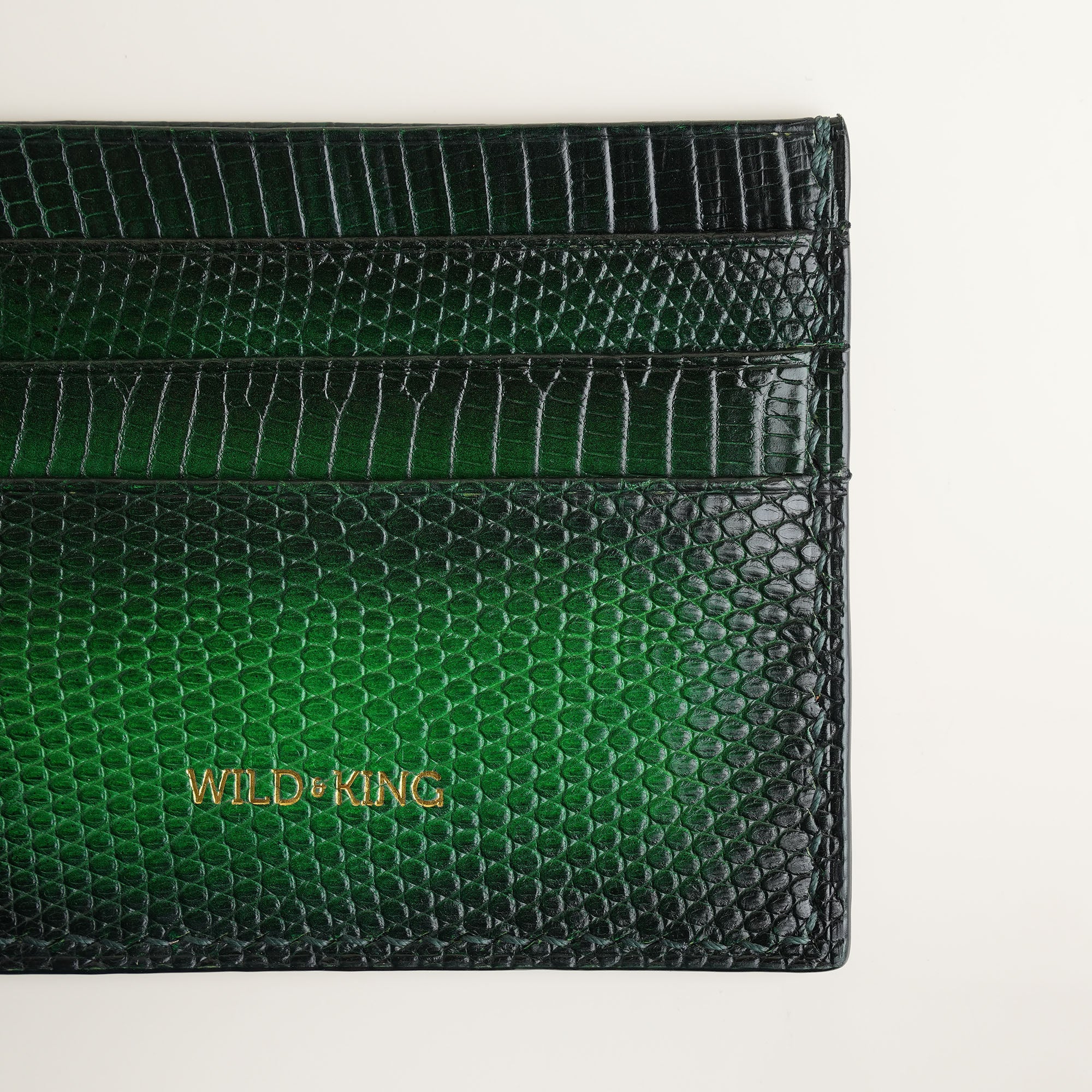 Dark Green Lizard Leather Card Holder - Patina Finish