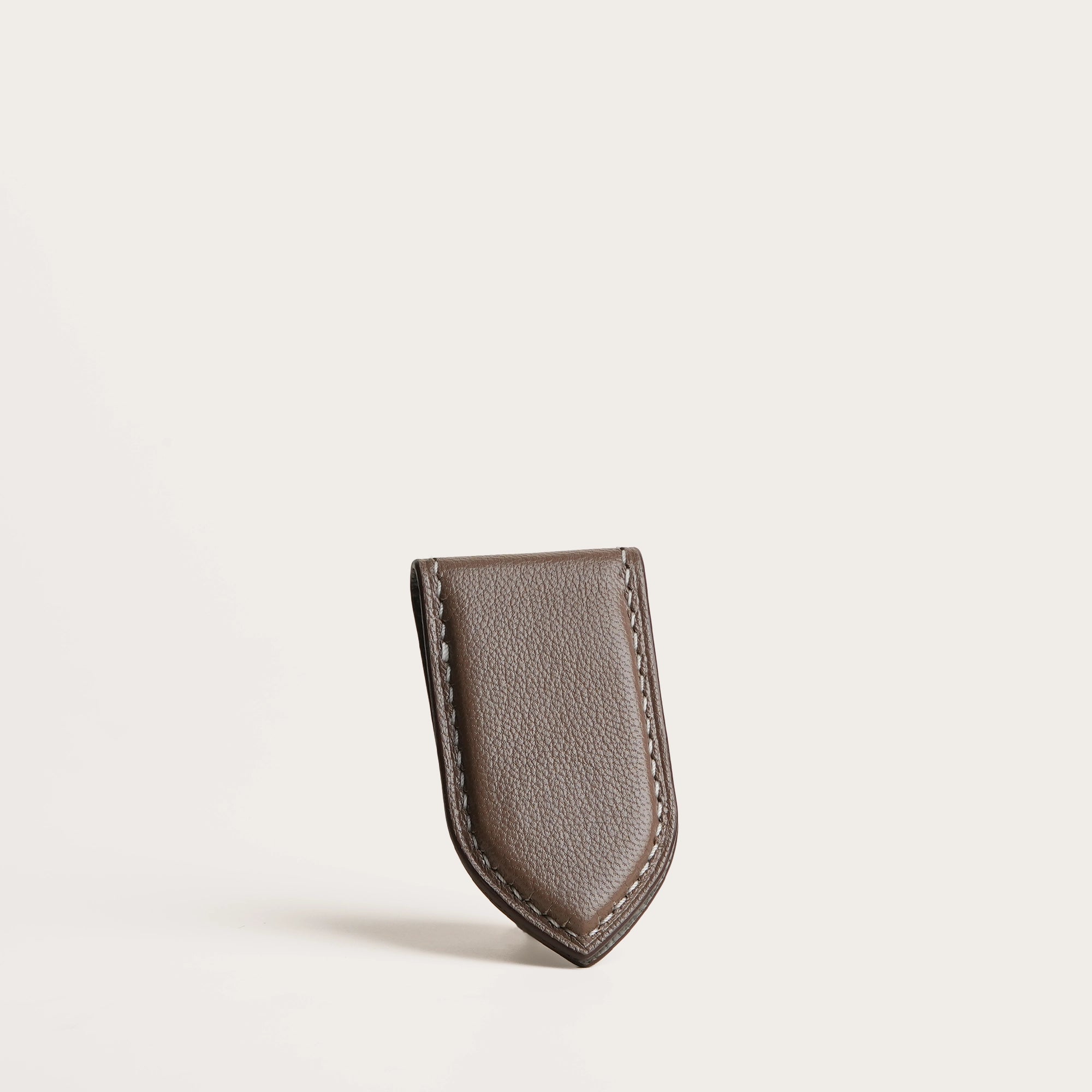 Dark Taupe Peccary Leather Money Clip - Pointed Shape