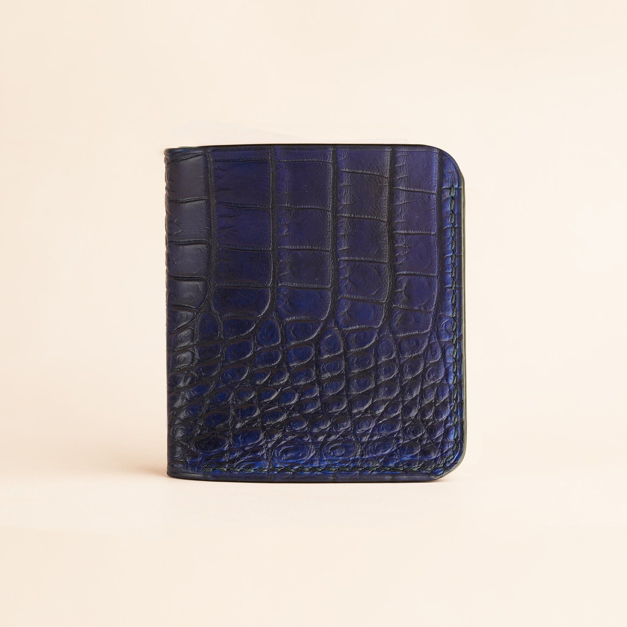 Dark Blue Crocodile Leather Bifold Wallet