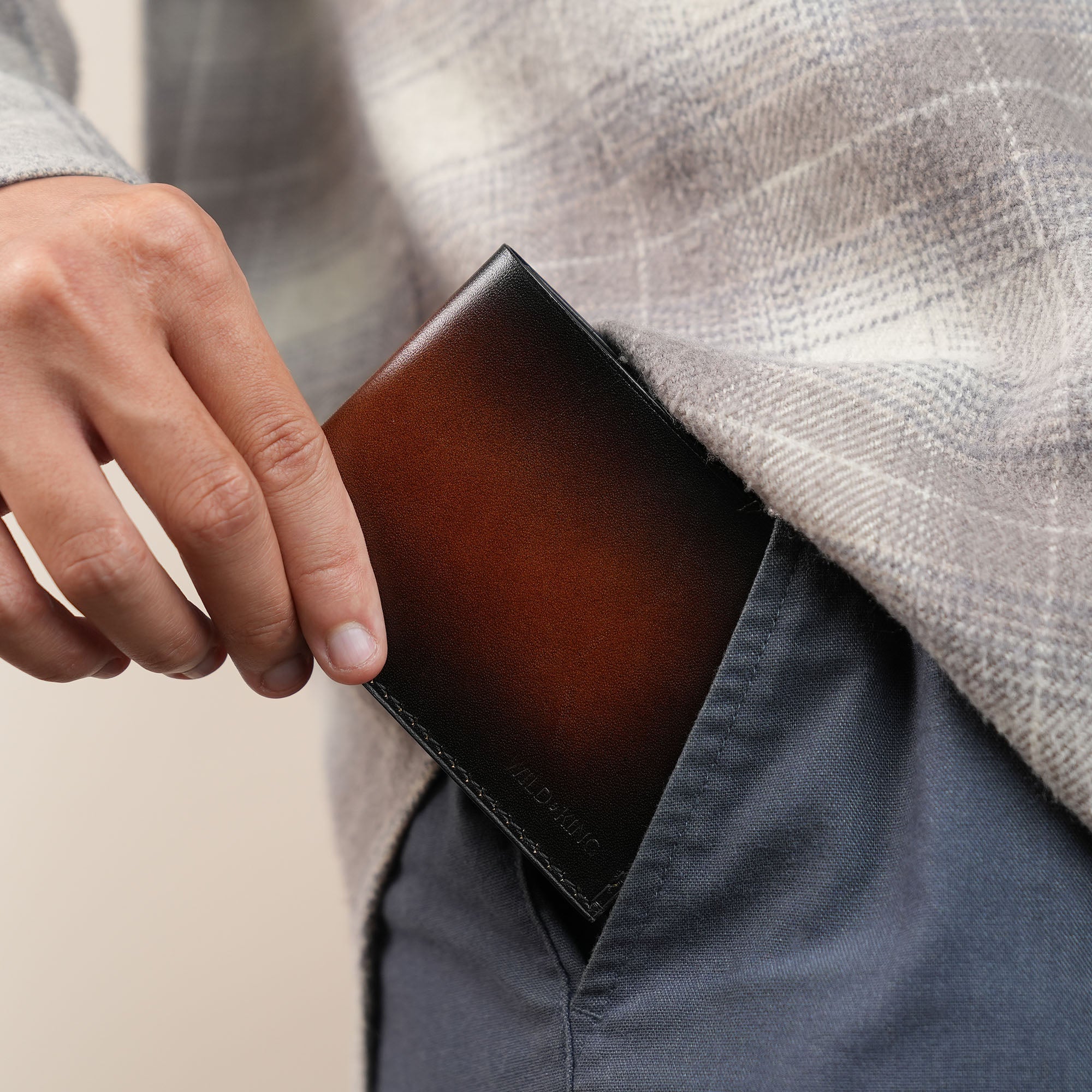 Dark Brown Leather Wing Bifold Wallet - Fox Design - Patina Finish