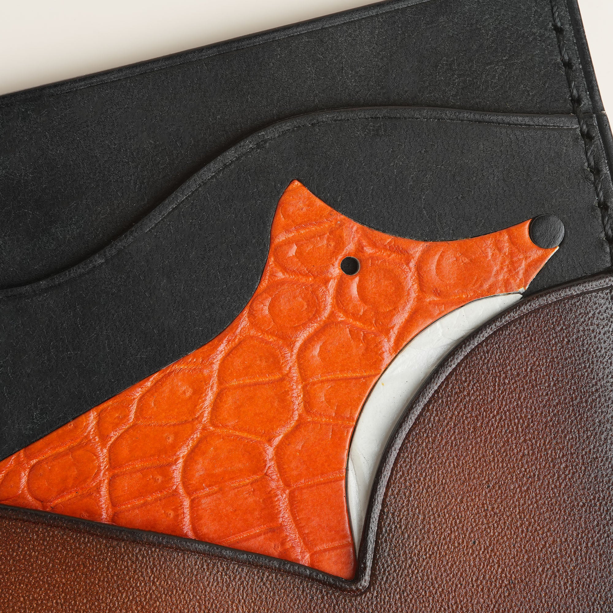 Dark Brown Leather Wing Bifold Wallet - Fox Design - Patina Finish