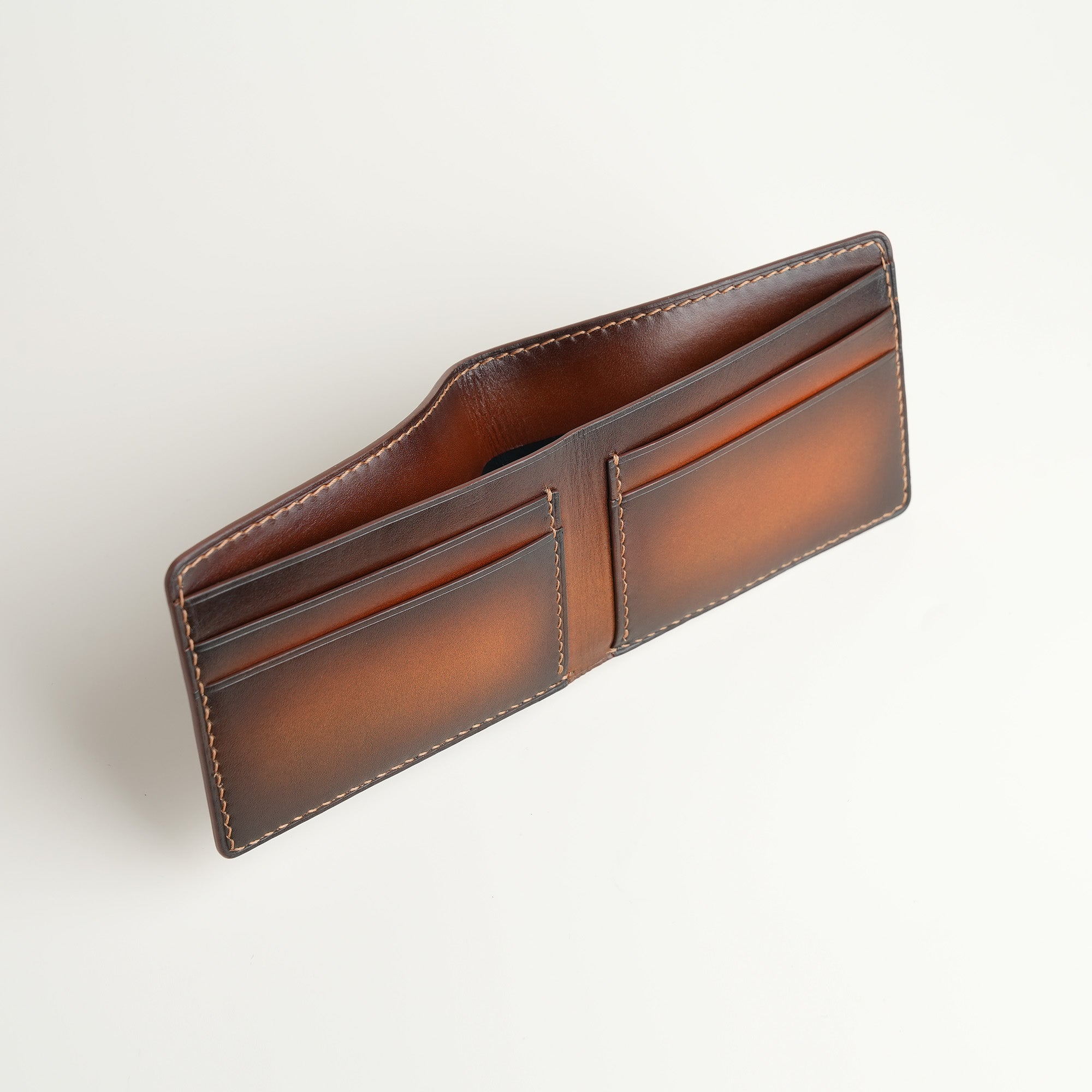 Dark Brown Leather Wing Bifold Wallet - Patina Finish