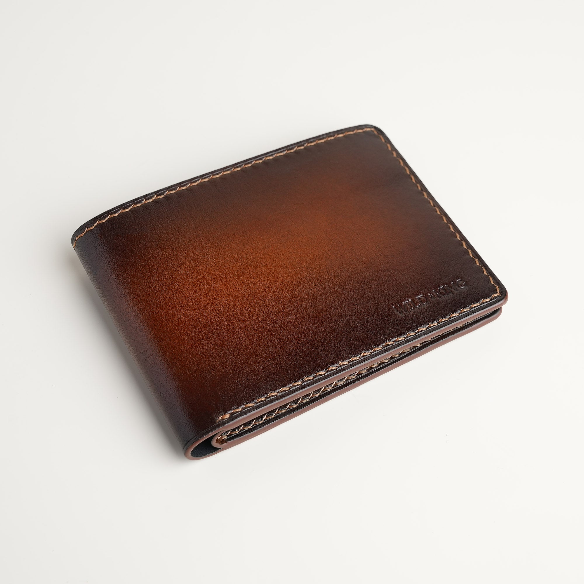 Dark Brown Leather Wing Bifold Wallet - Patina Finish