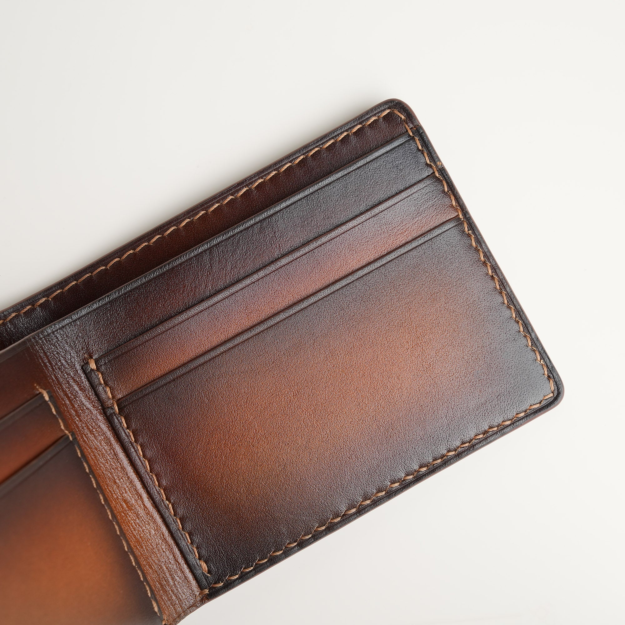 Dark Brown Leather Wing Bifold Wallet - Patina Finish