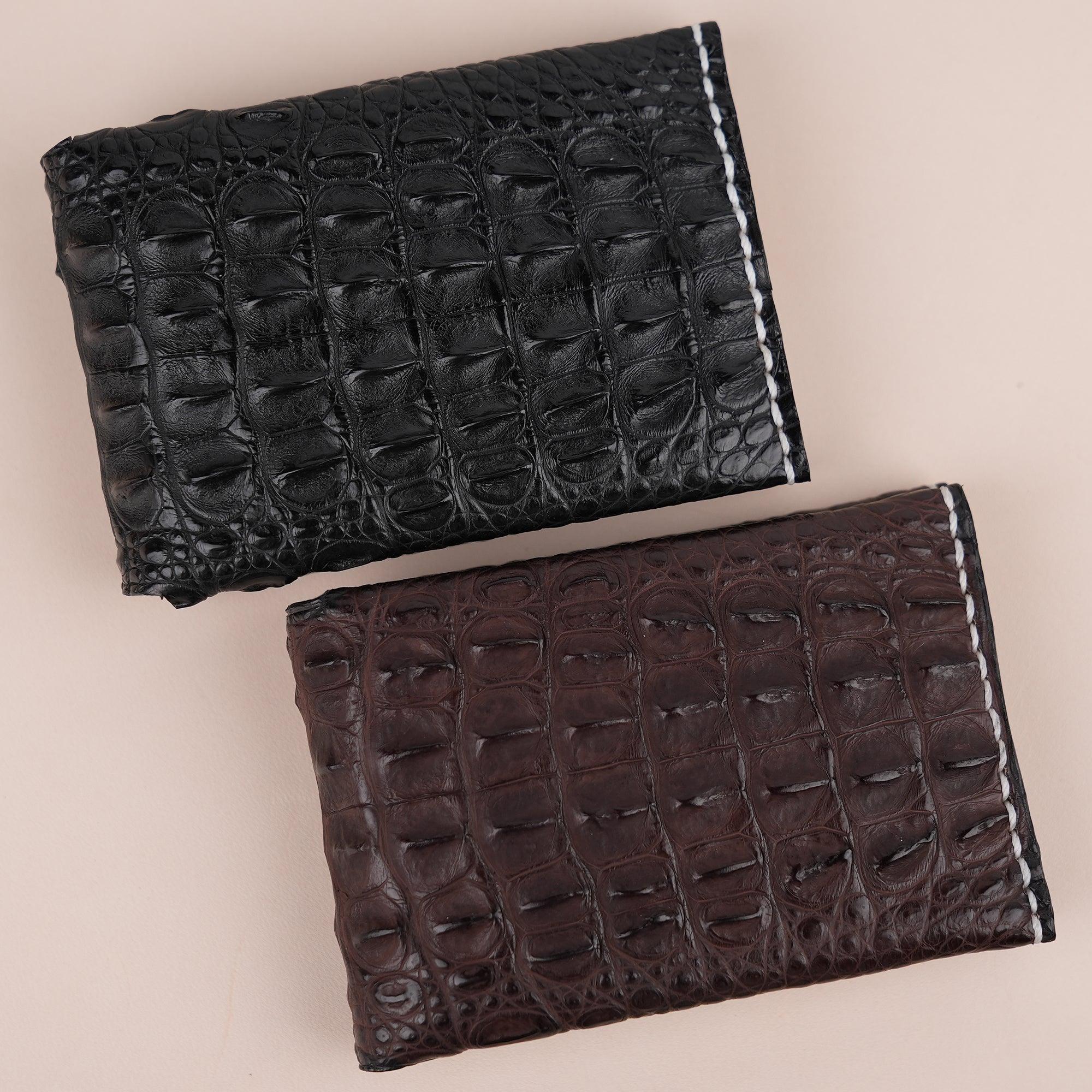 Black Double Hornback Alligator Bifold Card Holder Wallet - WildandKing
