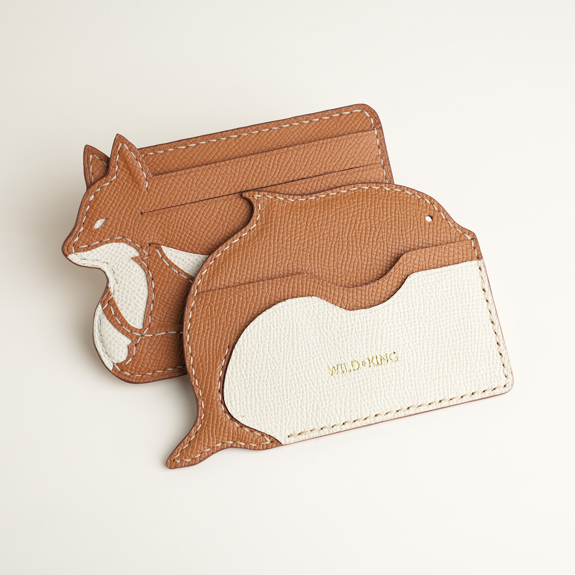 Minimalist Golden Epsom Leather Card Holder - Fox Shape