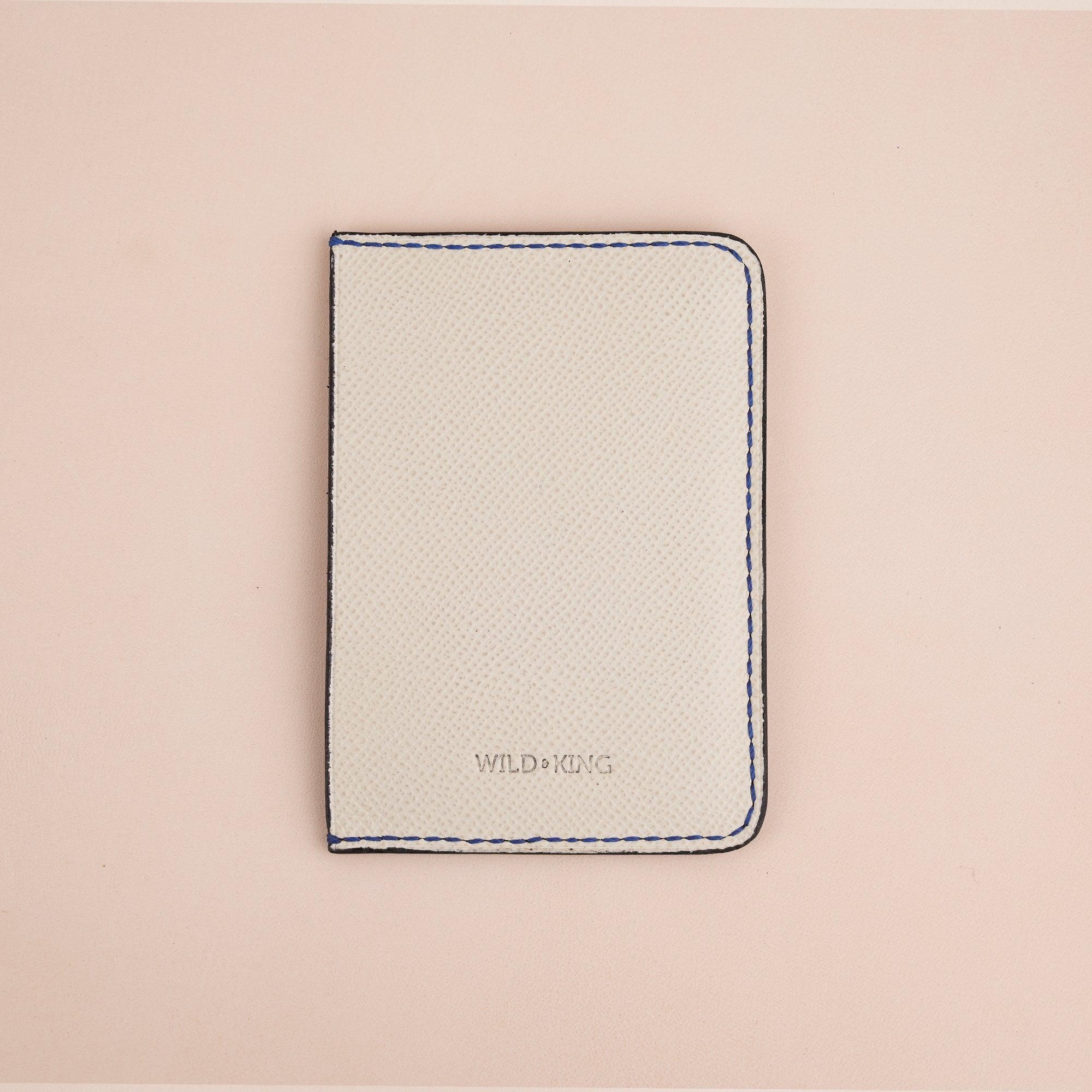 White Blue Epsom Leather Card Holder Wallet Slim - WildandKing