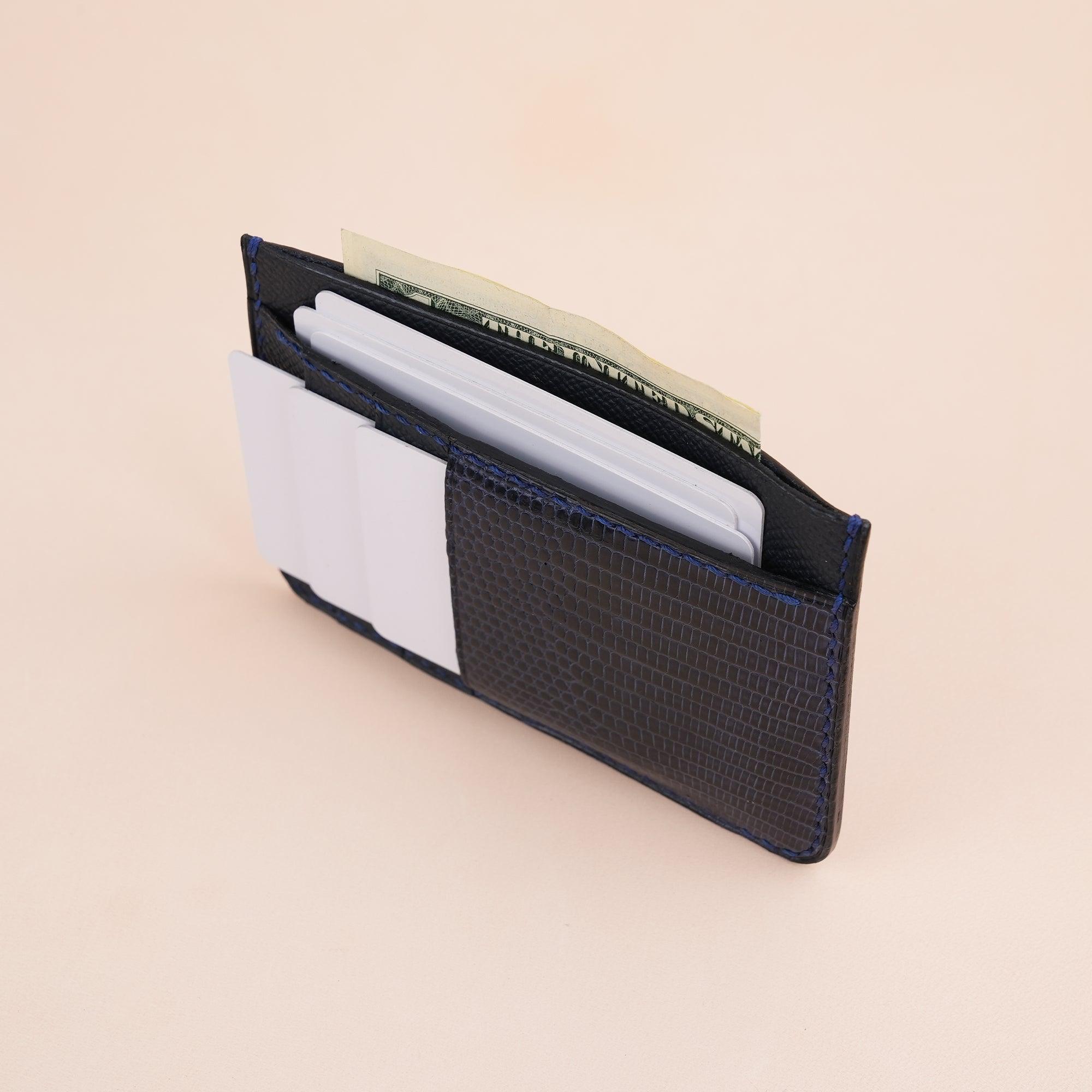 Navy Epsom Leather Card Holder Wallet Slim - WildandKing