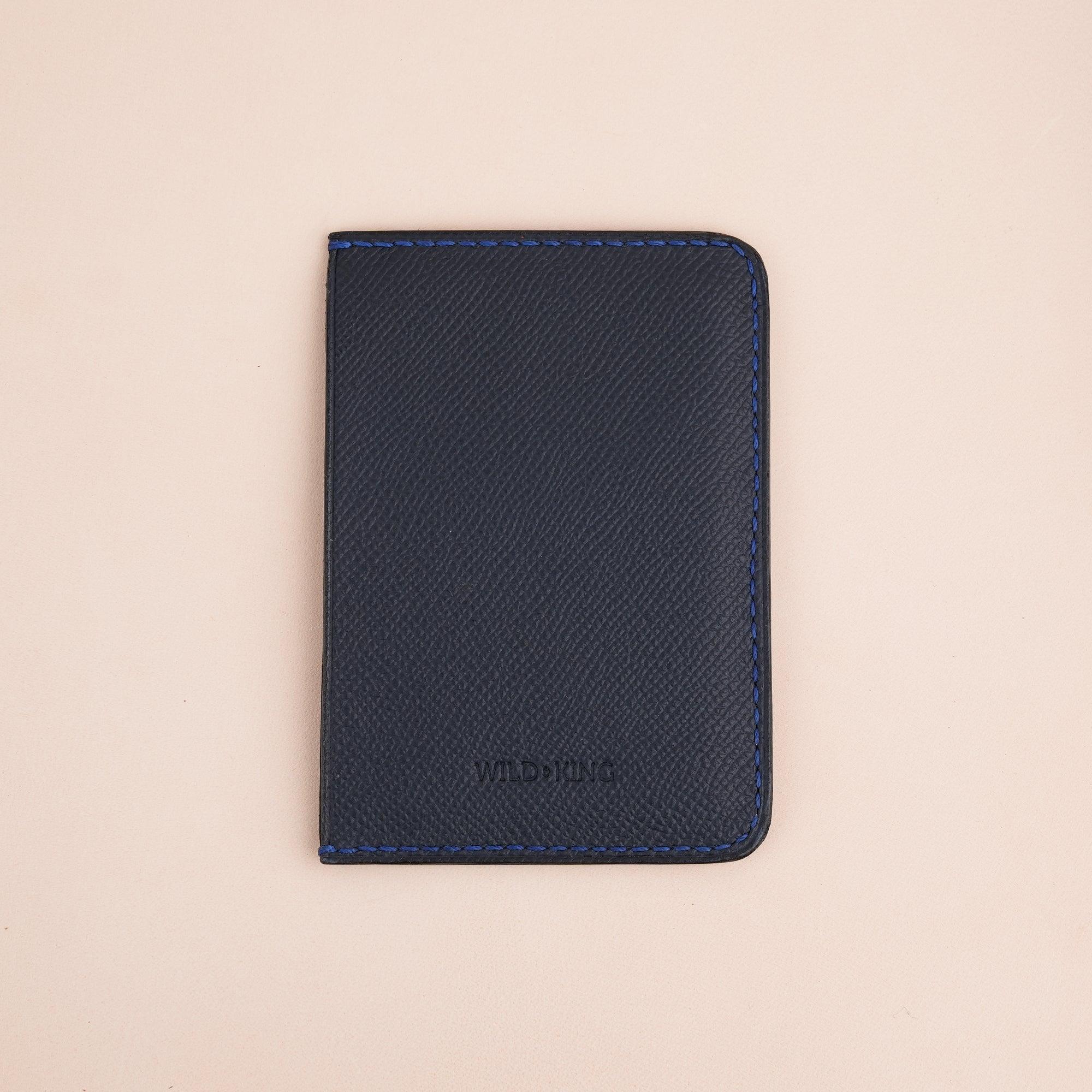 Navy Epsom Leather Card Holder Wallet Slim - WildandKing
