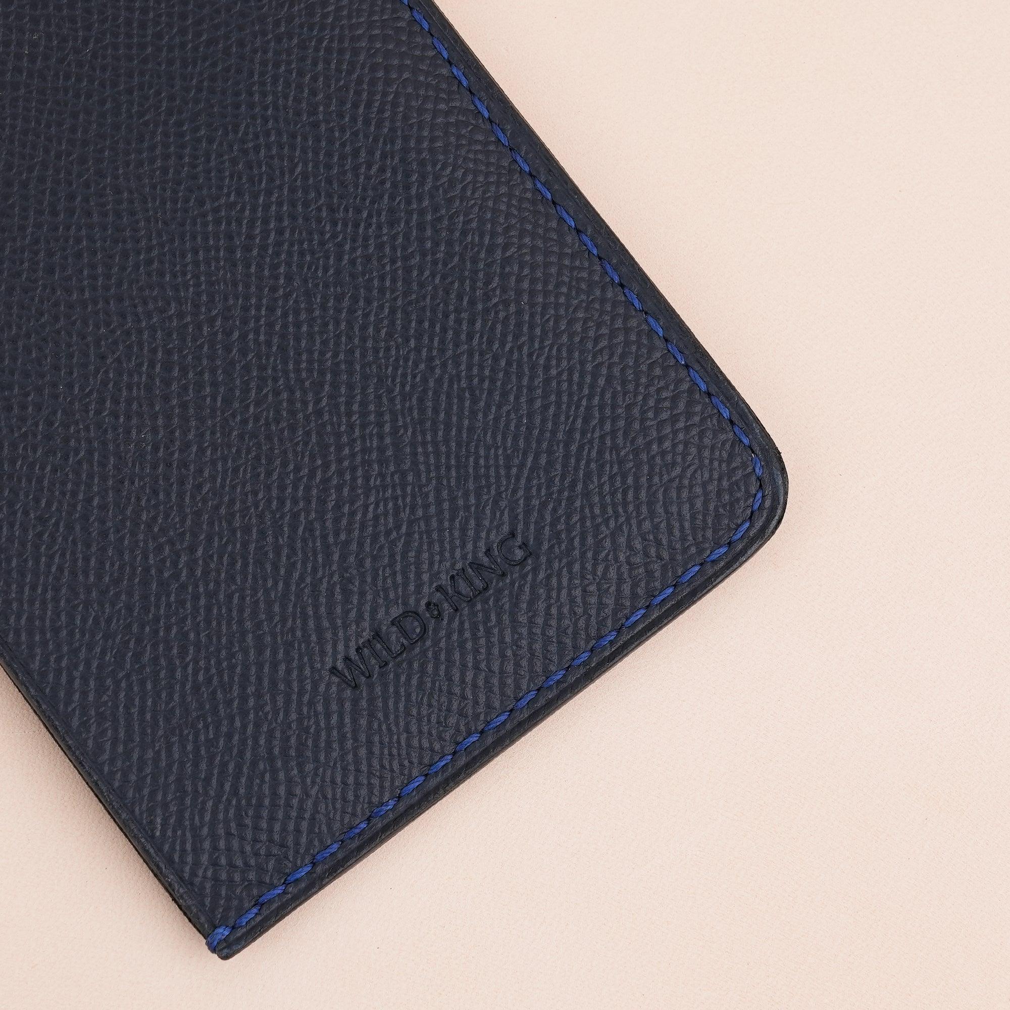 Navy Epsom Leather Card Holder Wallet Slim - WildandKing