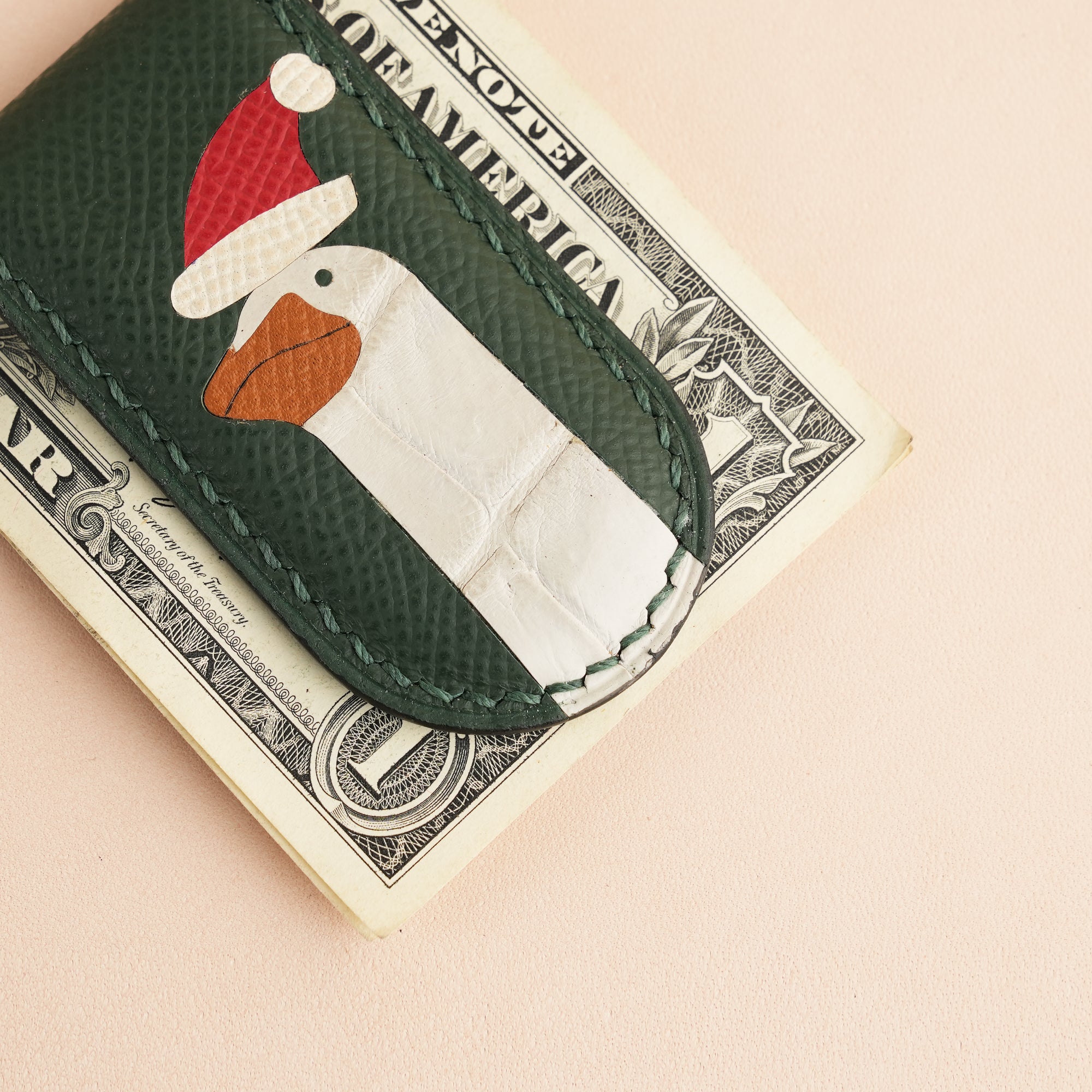 Christmas Epsom Leather Money Clip - Goose