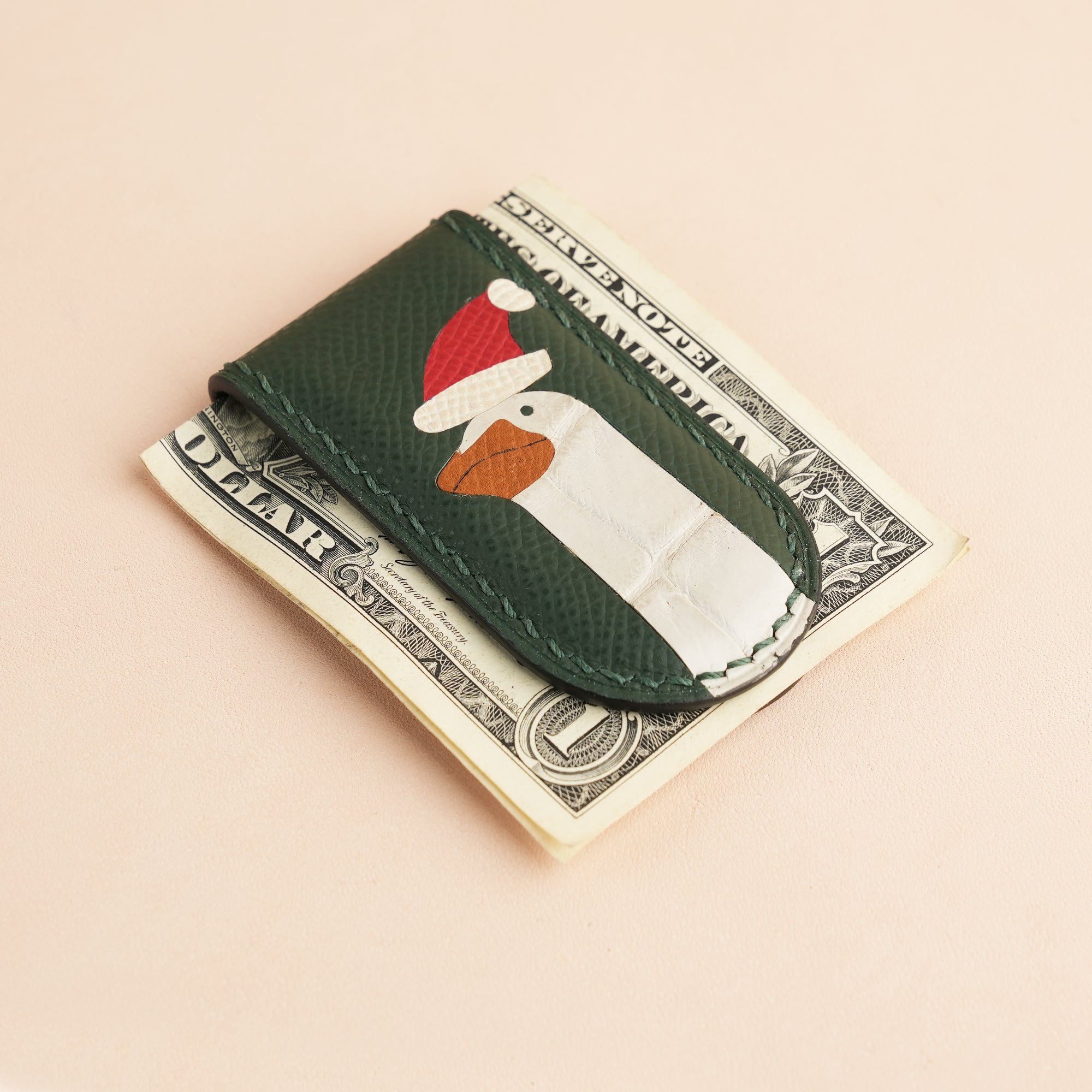 Christmas Epsom Leather Money Clip - Goose