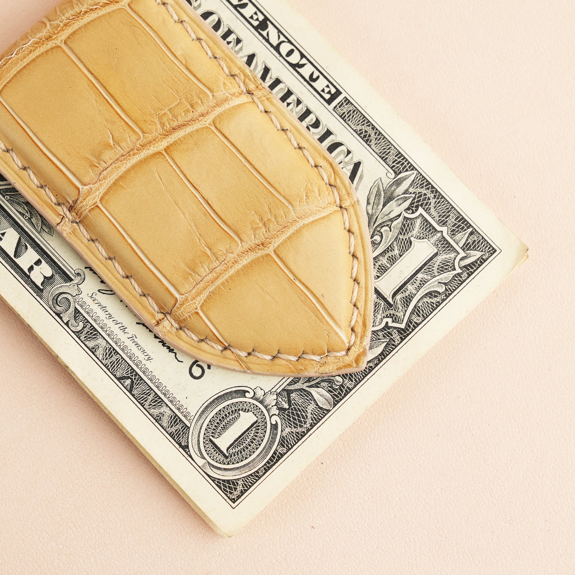 Beige Alligator Leather Money Clip - Pointed Shape