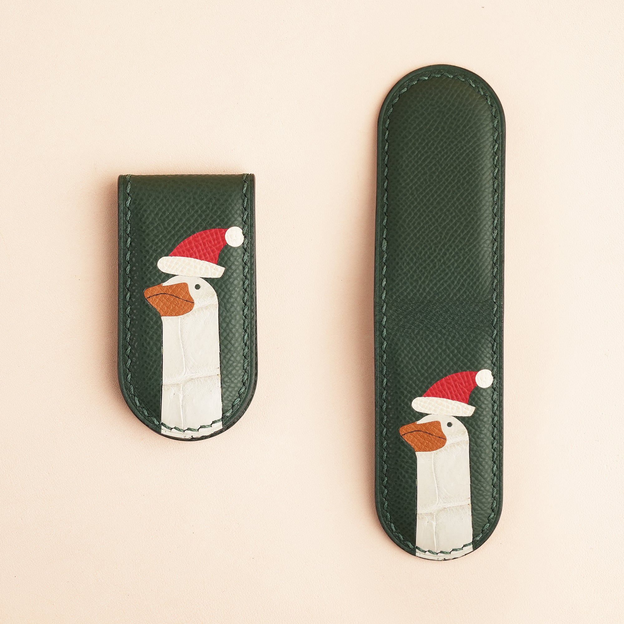 Christmas Epsom Leather Money Clip - Goose