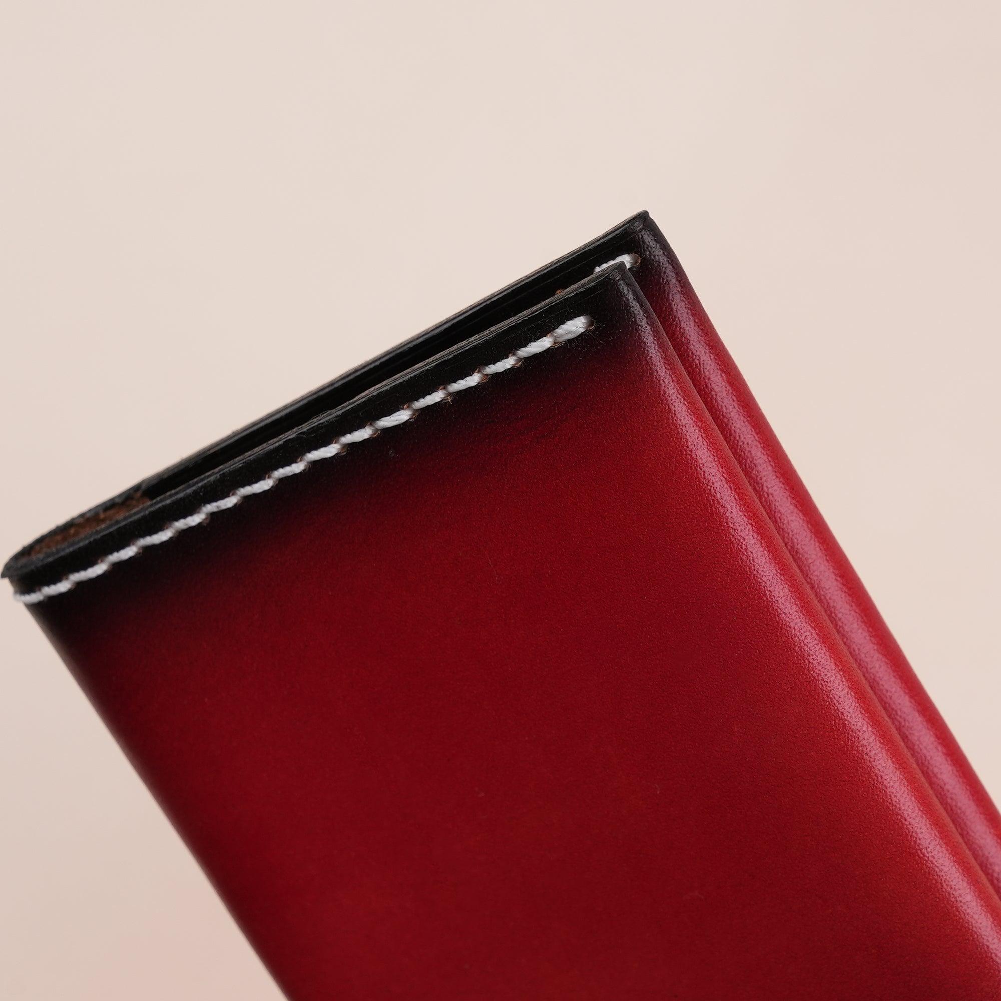 Patina Red Leather Slim Bifold Card Wallet - WildandKing