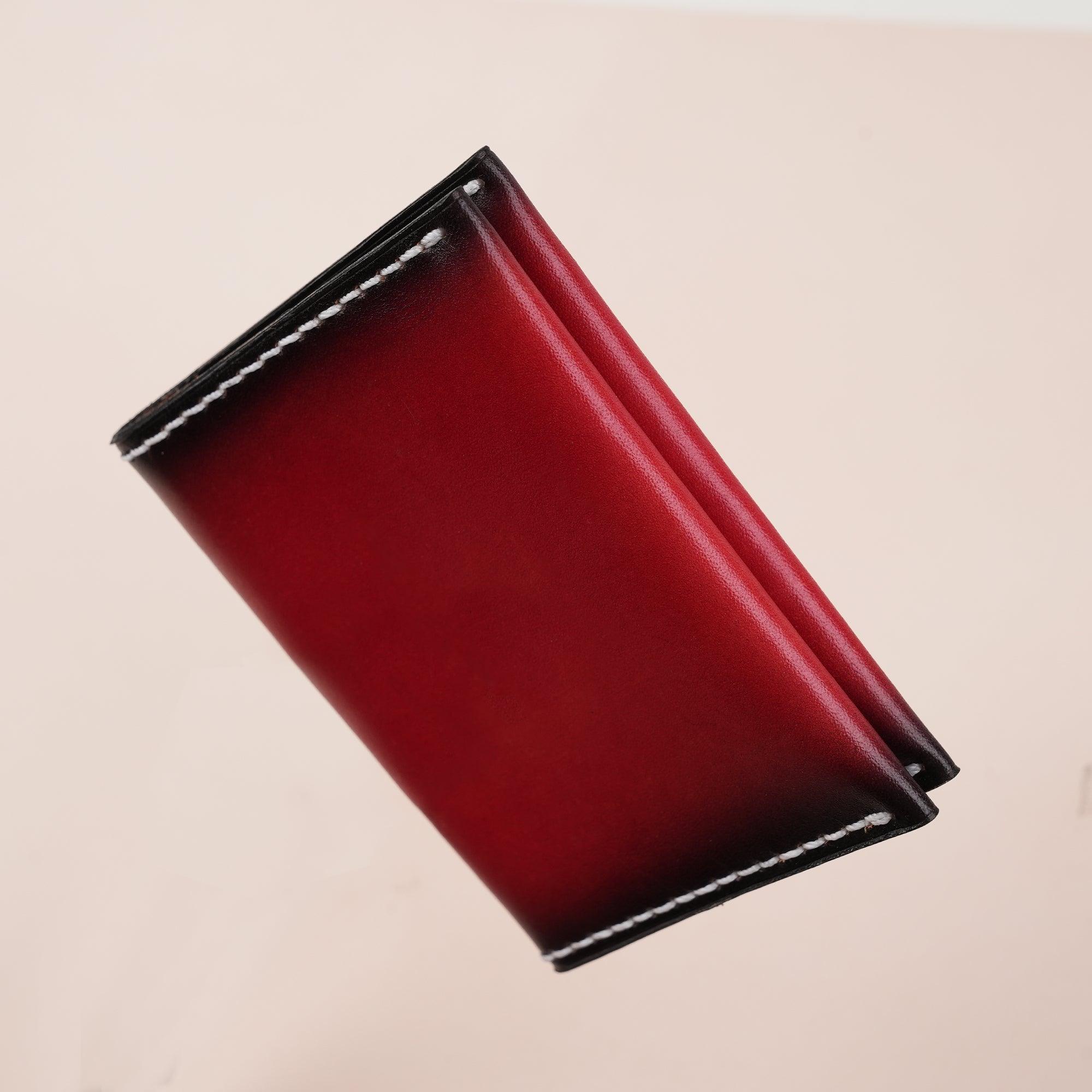 Patina Red Leather Slim Bifold Card Wallet - WildandKing