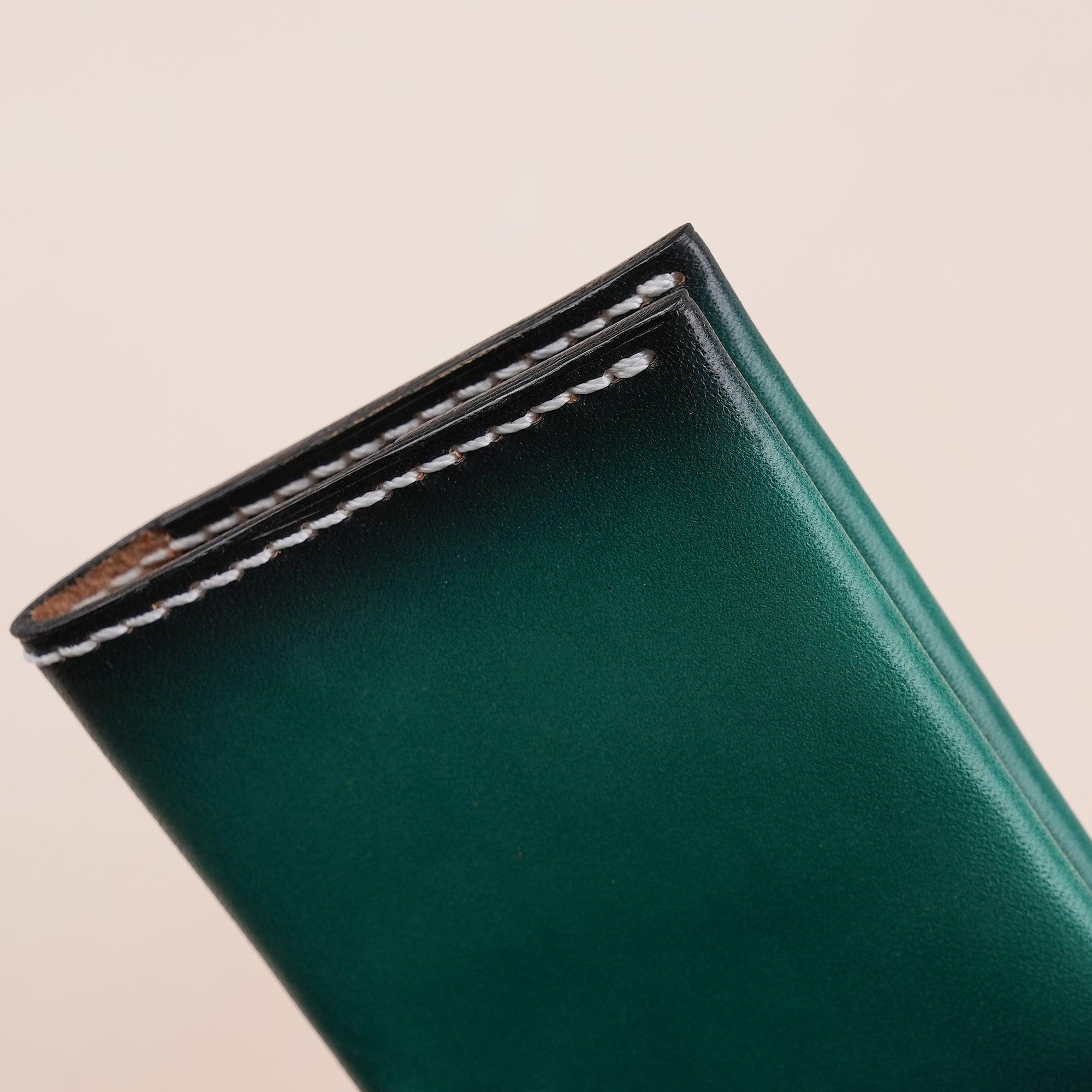 Patina Green Leather Slim Bifold Card Wallet - WildandKing