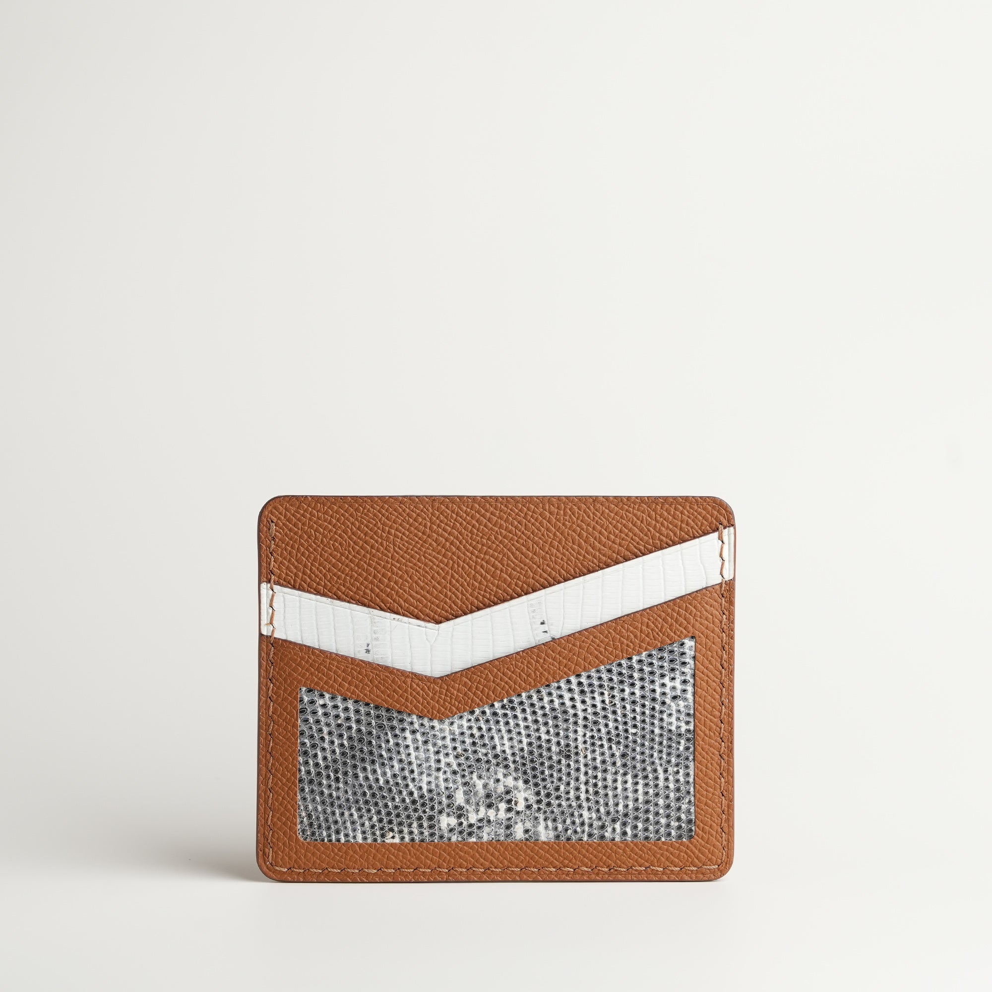 Golden Epsom mix Lizard Leather Card Holder - Natural Pattern
