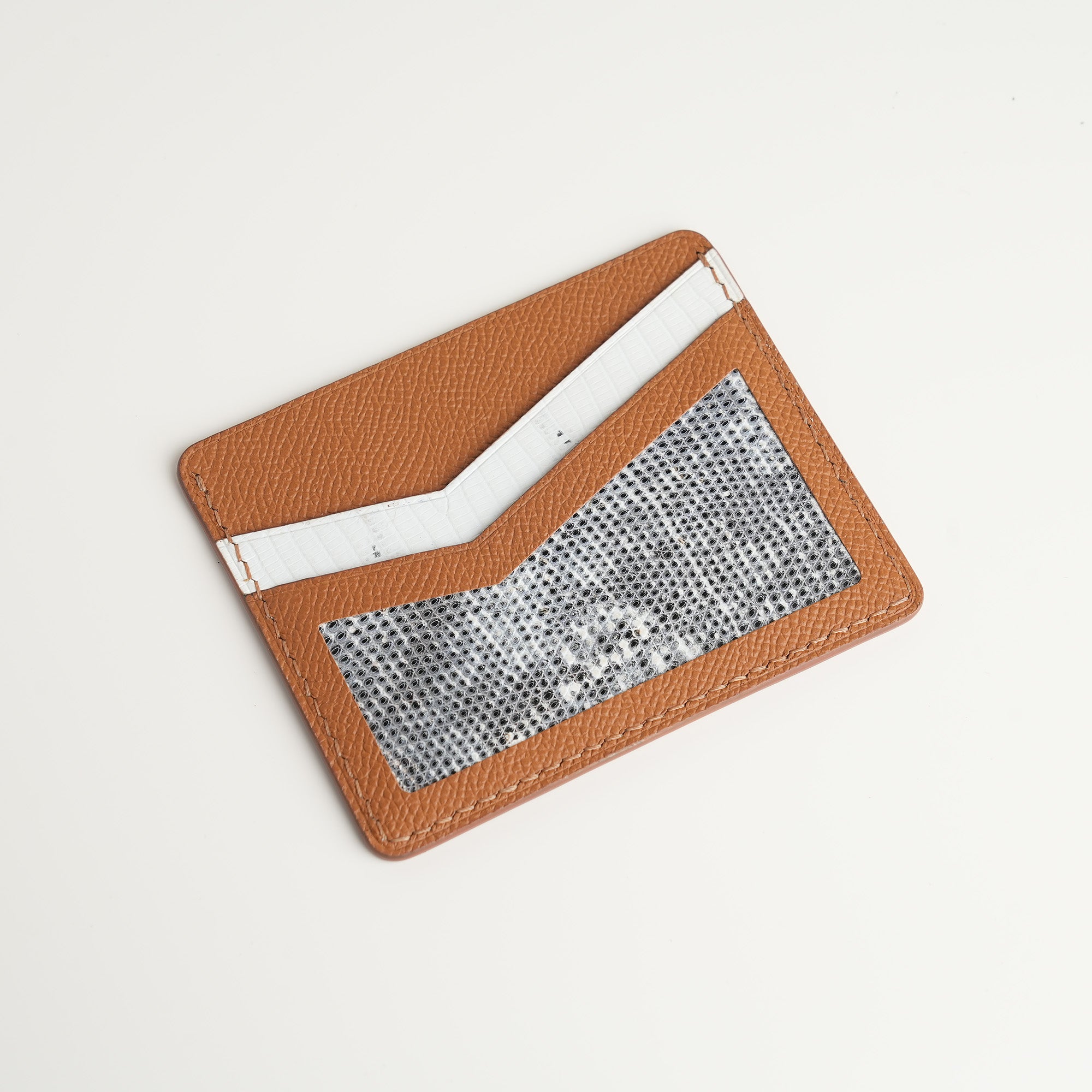 Golden Epsom mix Lizard Leather Card Holder - Natural Pattern