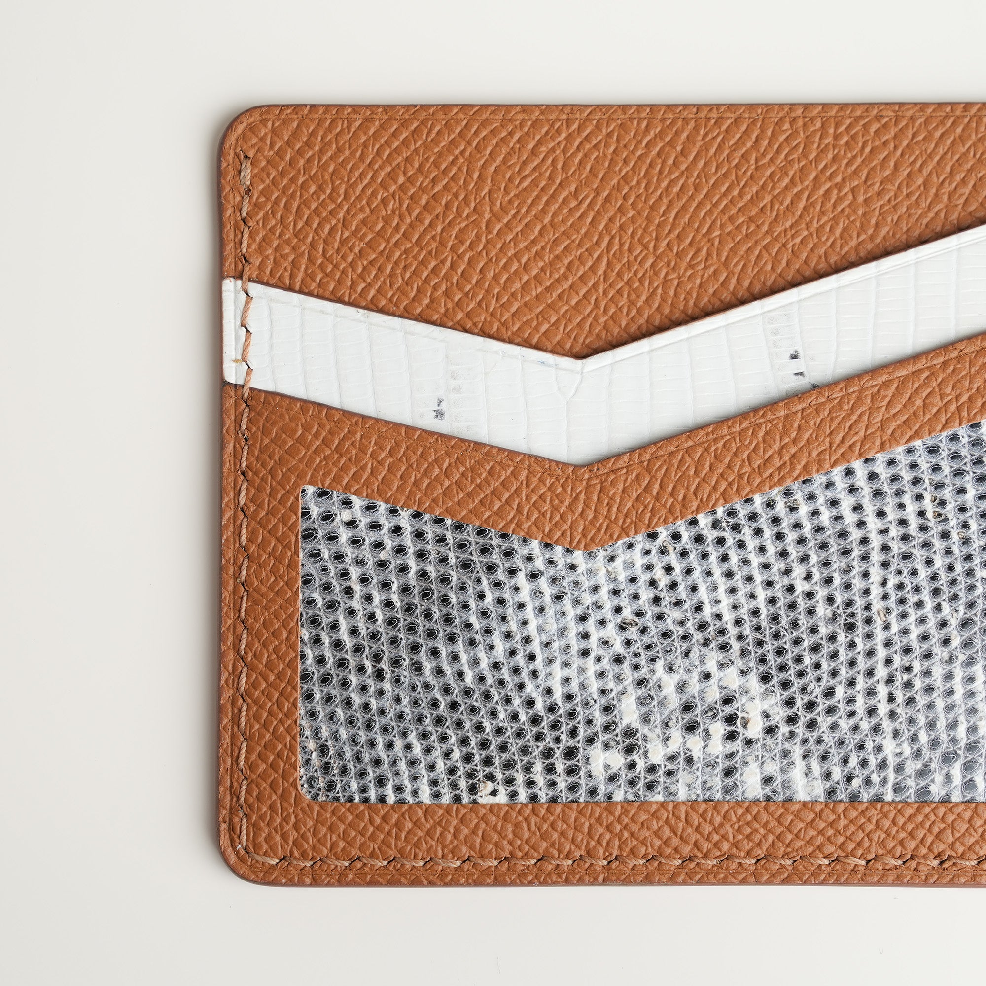 Golden Epsom mix Lizard Leather Card Holder - Natural Pattern