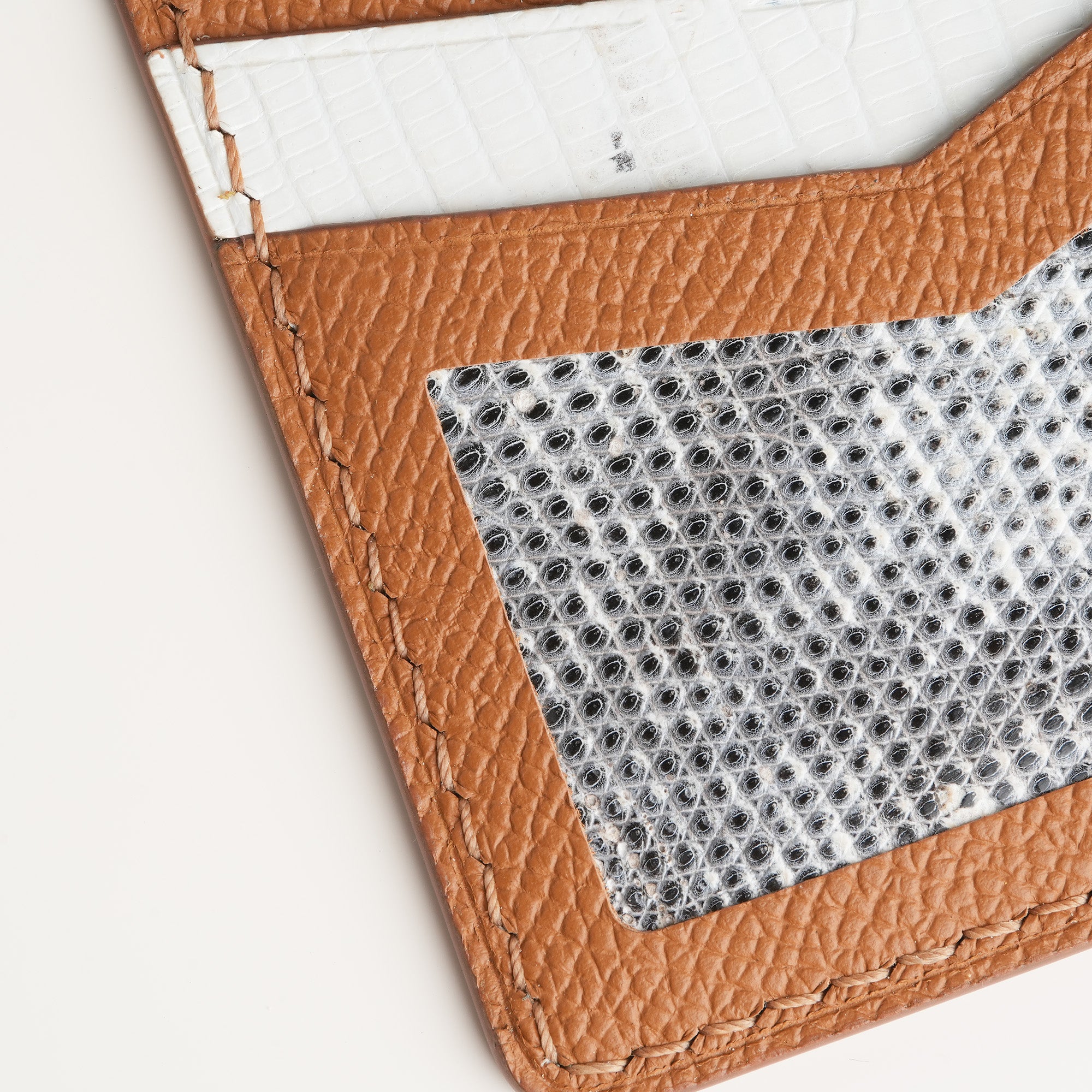 Golden Epsom mix Lizard Leather Card Holder - Natural Pattern