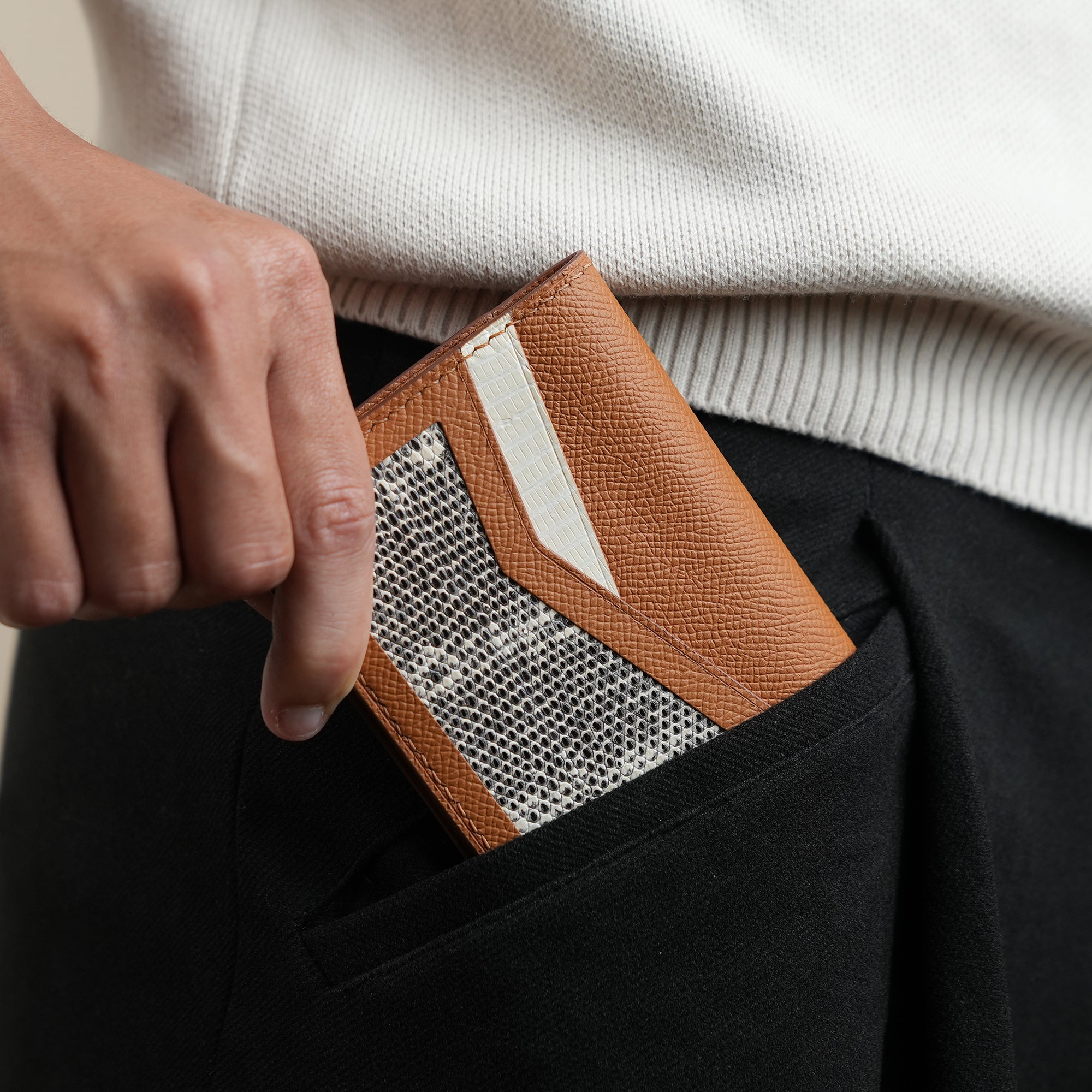 Golden Epsom mix Lizard Leather Dualfold Wallet - Natural Pattern