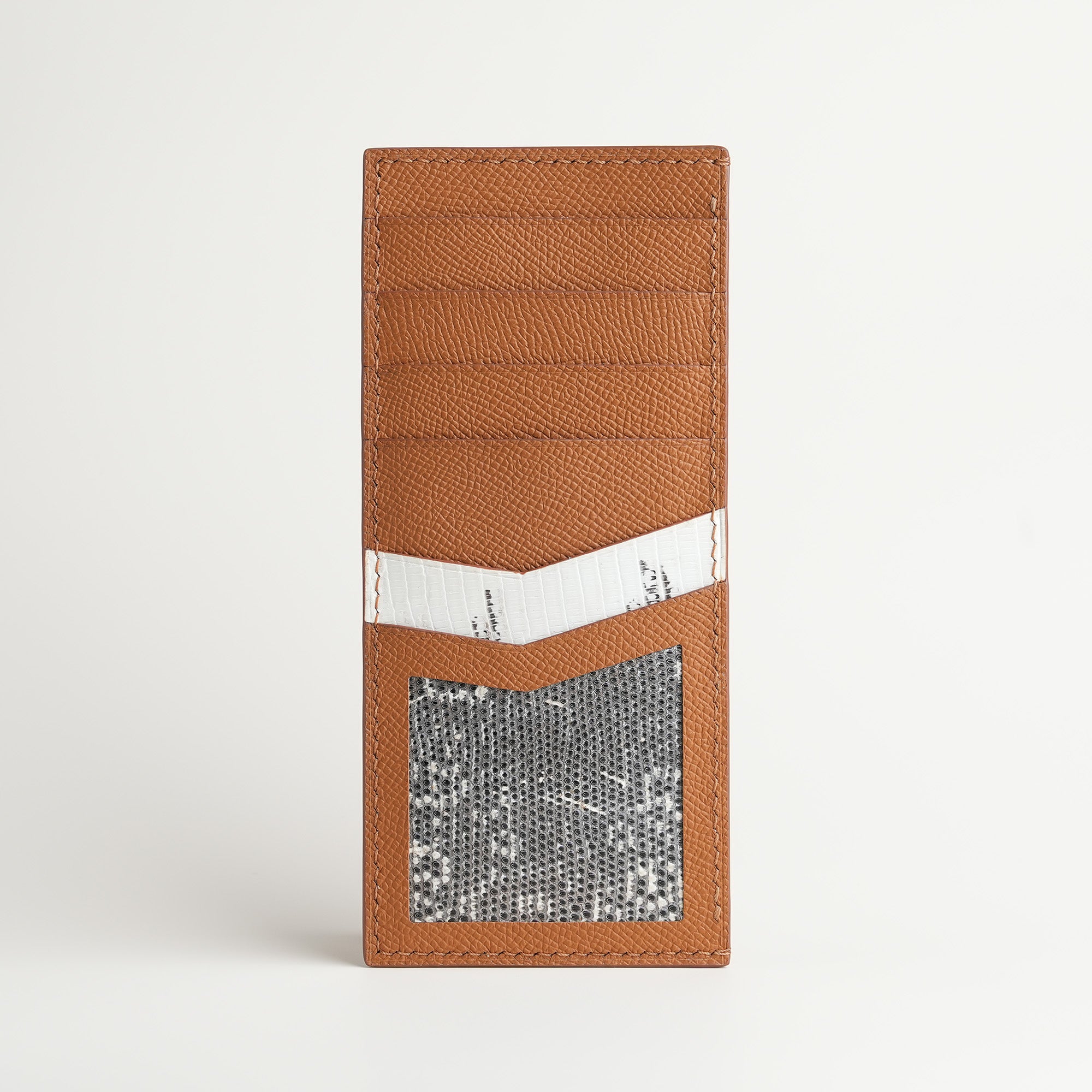 Golden Epsom mix Lizard Leather Vertical Card Holder - Natural Pattern