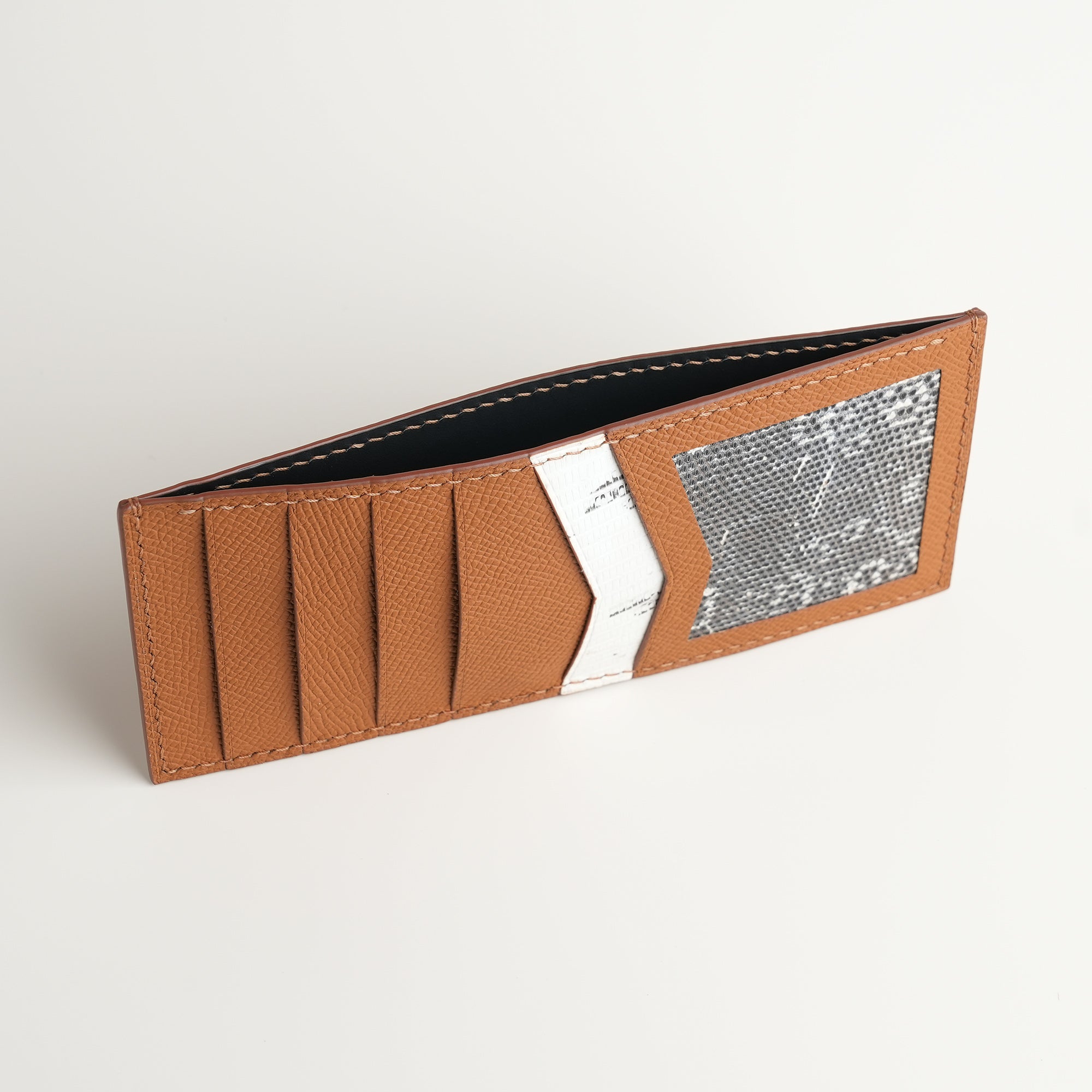 Golden Epsom mix Lizard Leather Vertical Card Holder - Natural Pattern