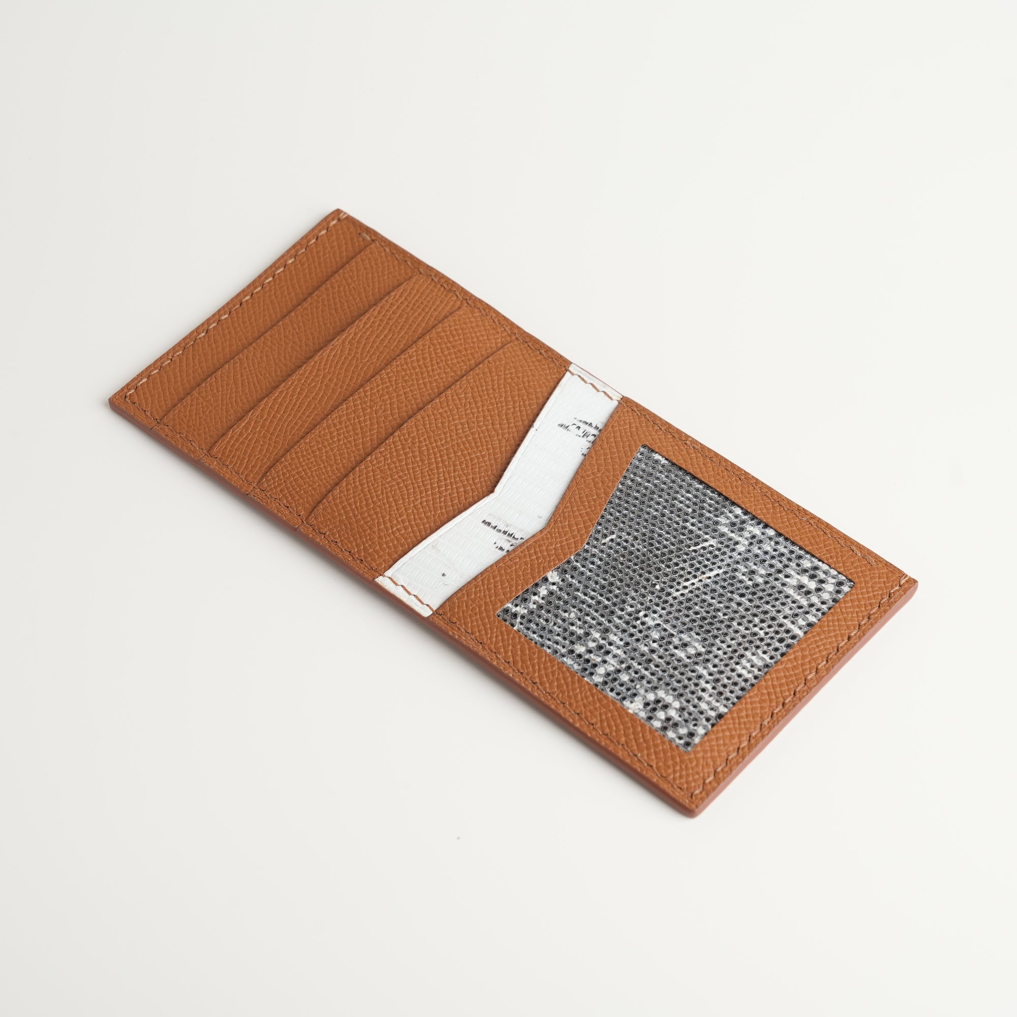 Golden Epsom mix Lizard Leather Vertical Card Holder - Natural Pattern