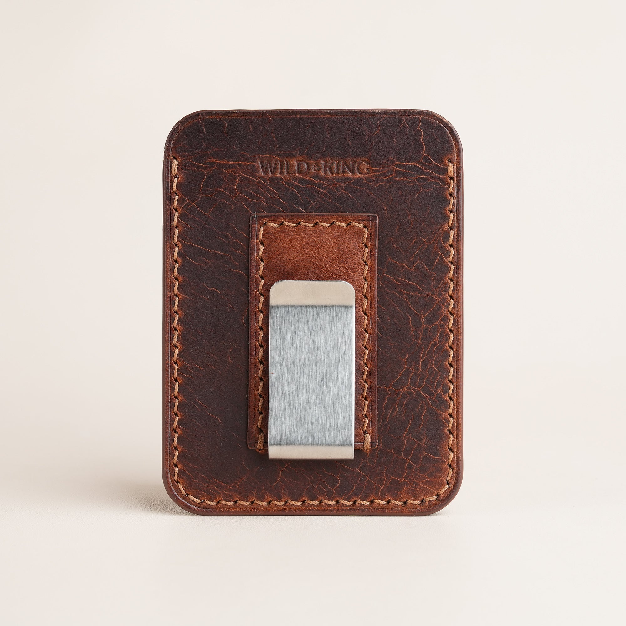 Golden Brown Badalassi Carlo Waxed Leather Money Card Clip