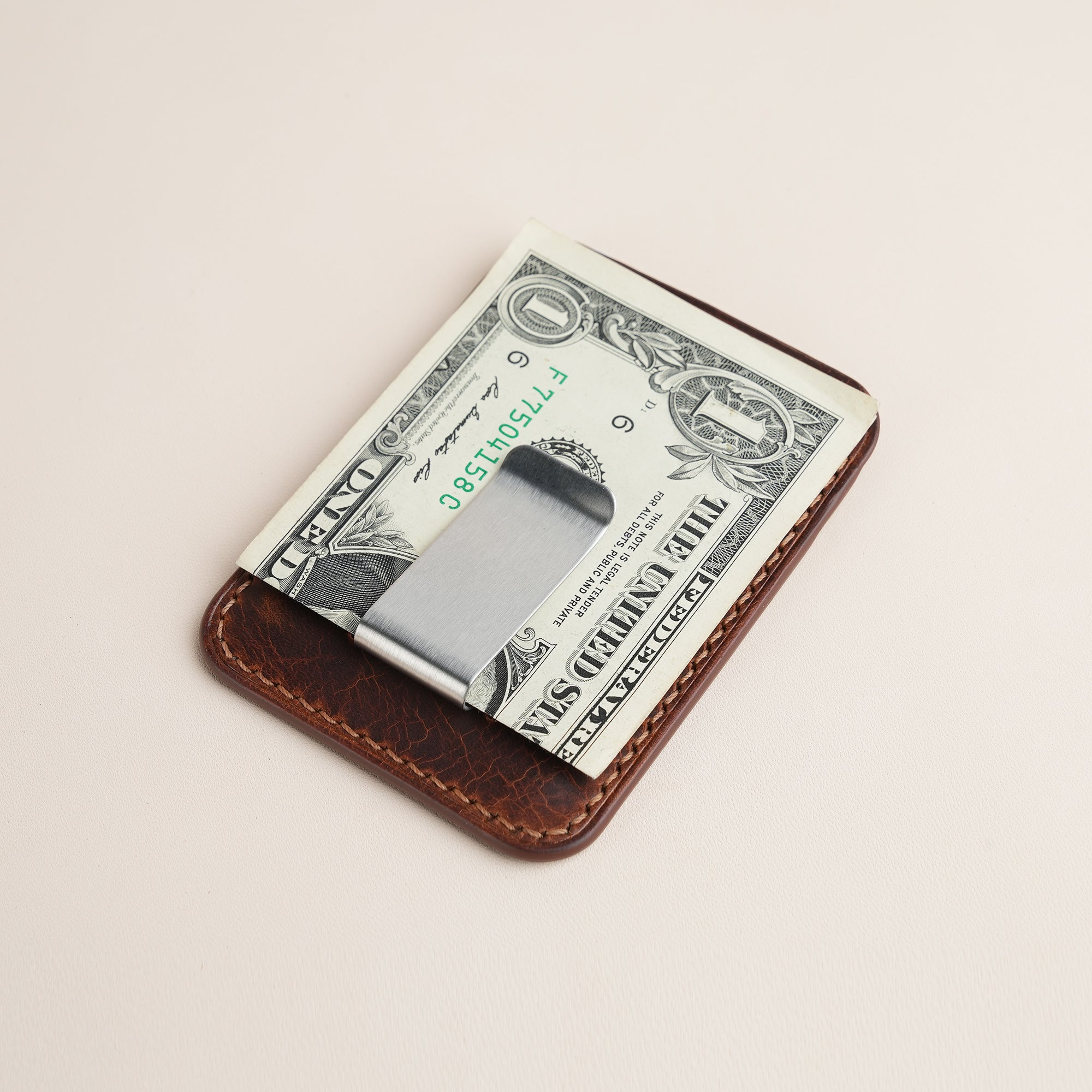 Golden Brown Badalassi Carlo Waxed Leather Money Card Clip
