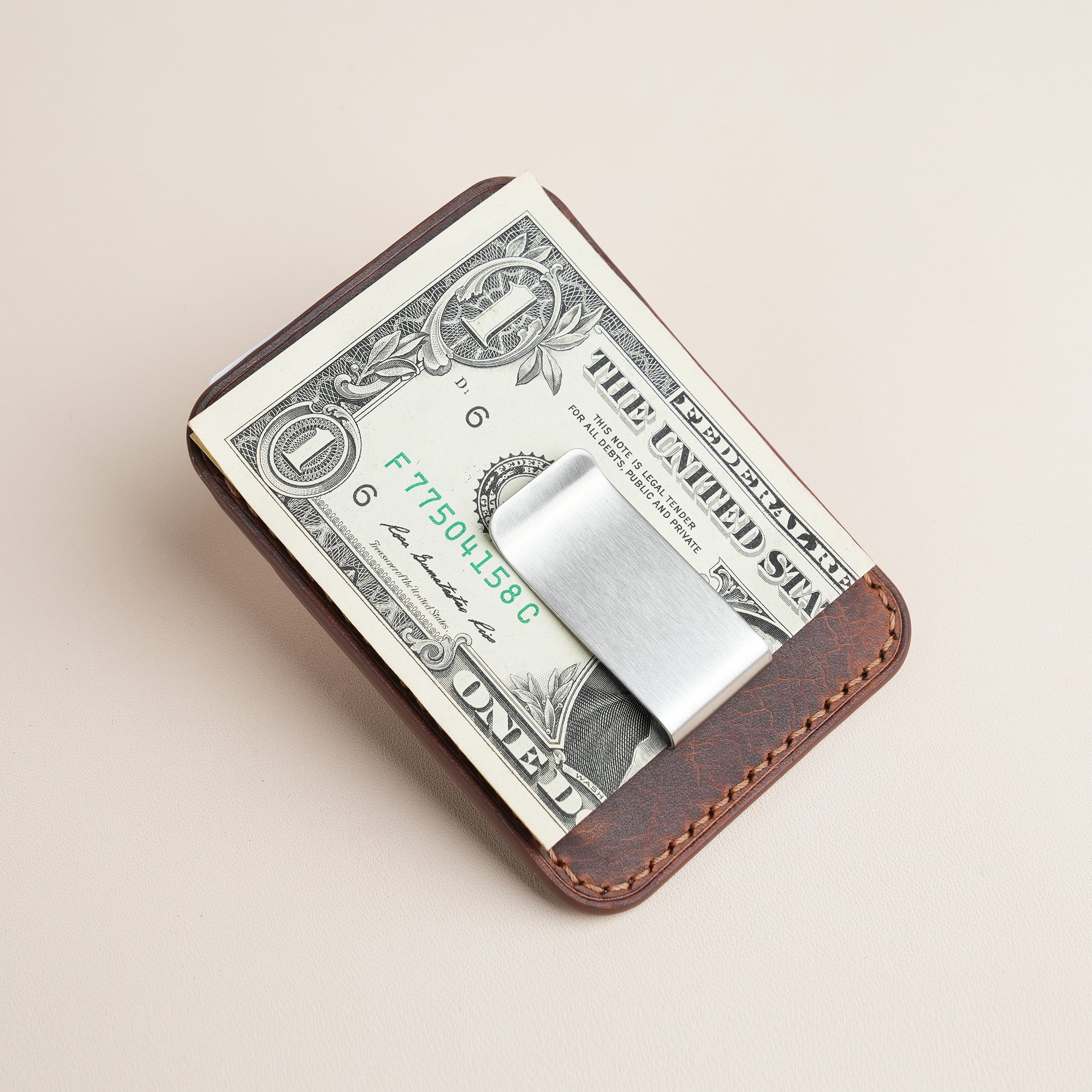 Golden Brown Badalassi Carlo Waxed Leather Money Card Clip
