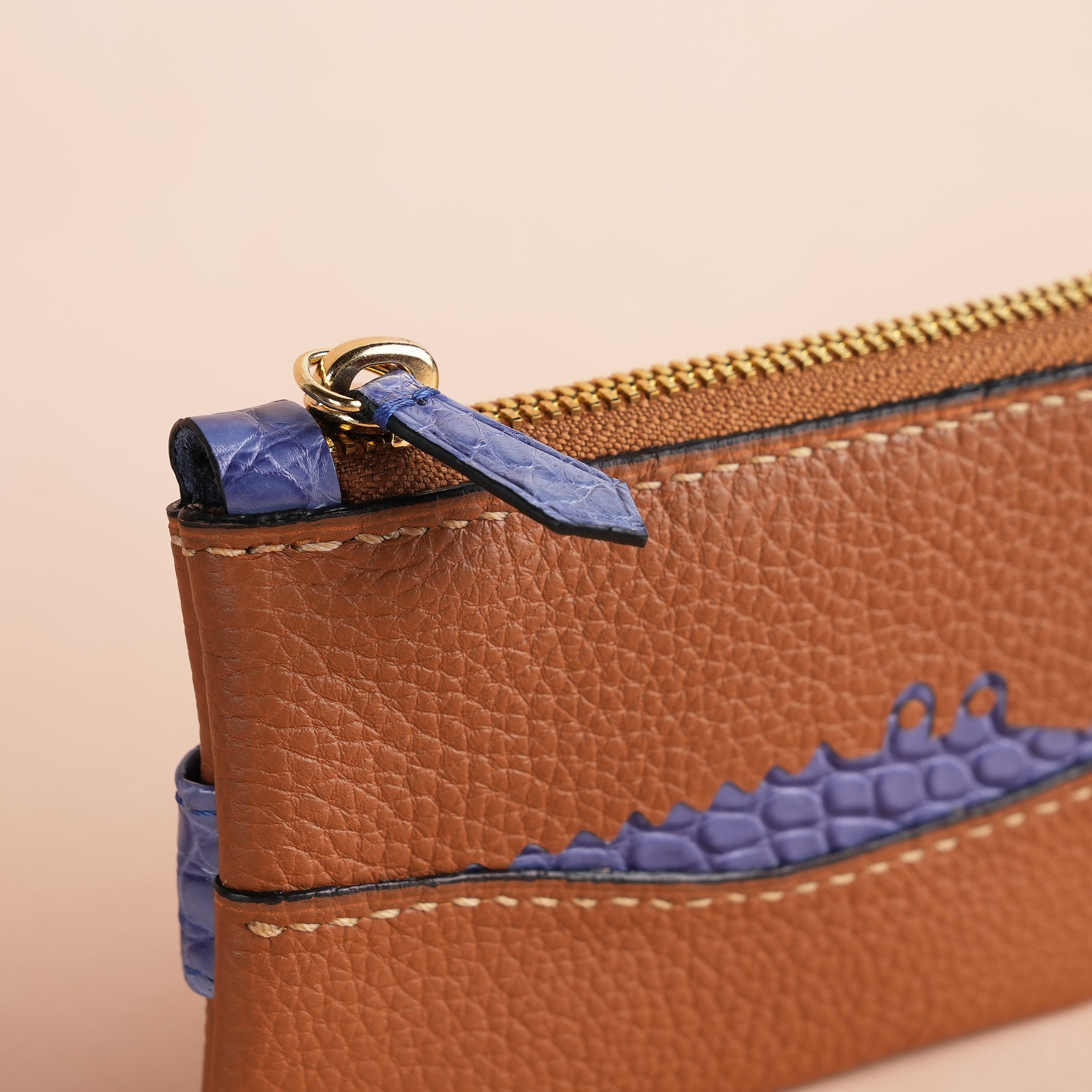 Golden Togo Leather Zipped Coin Purse - Stupid Alligator