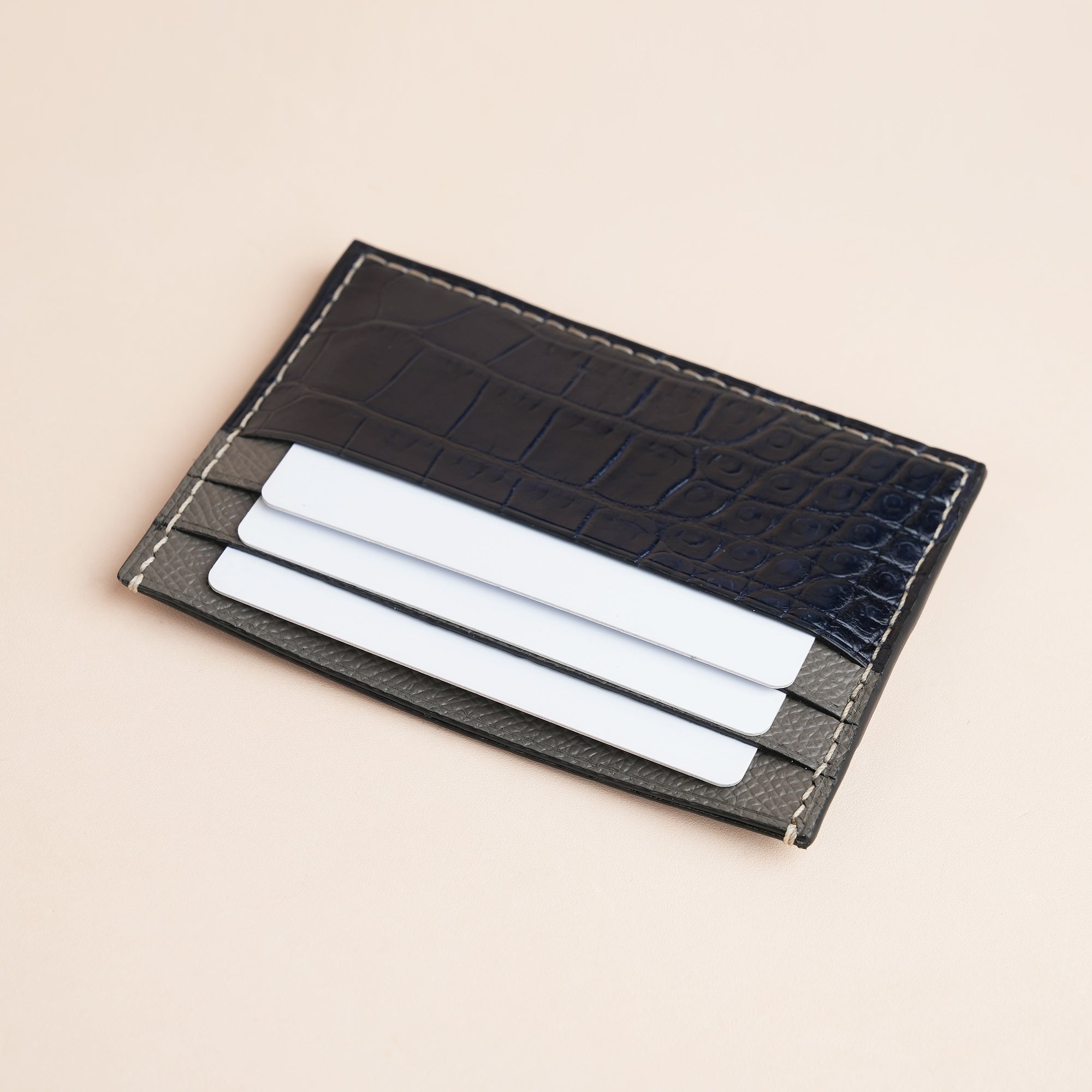 Graphite Grey Epsom mix Crocodile Leather Card Holder - Double Stupid Alligator