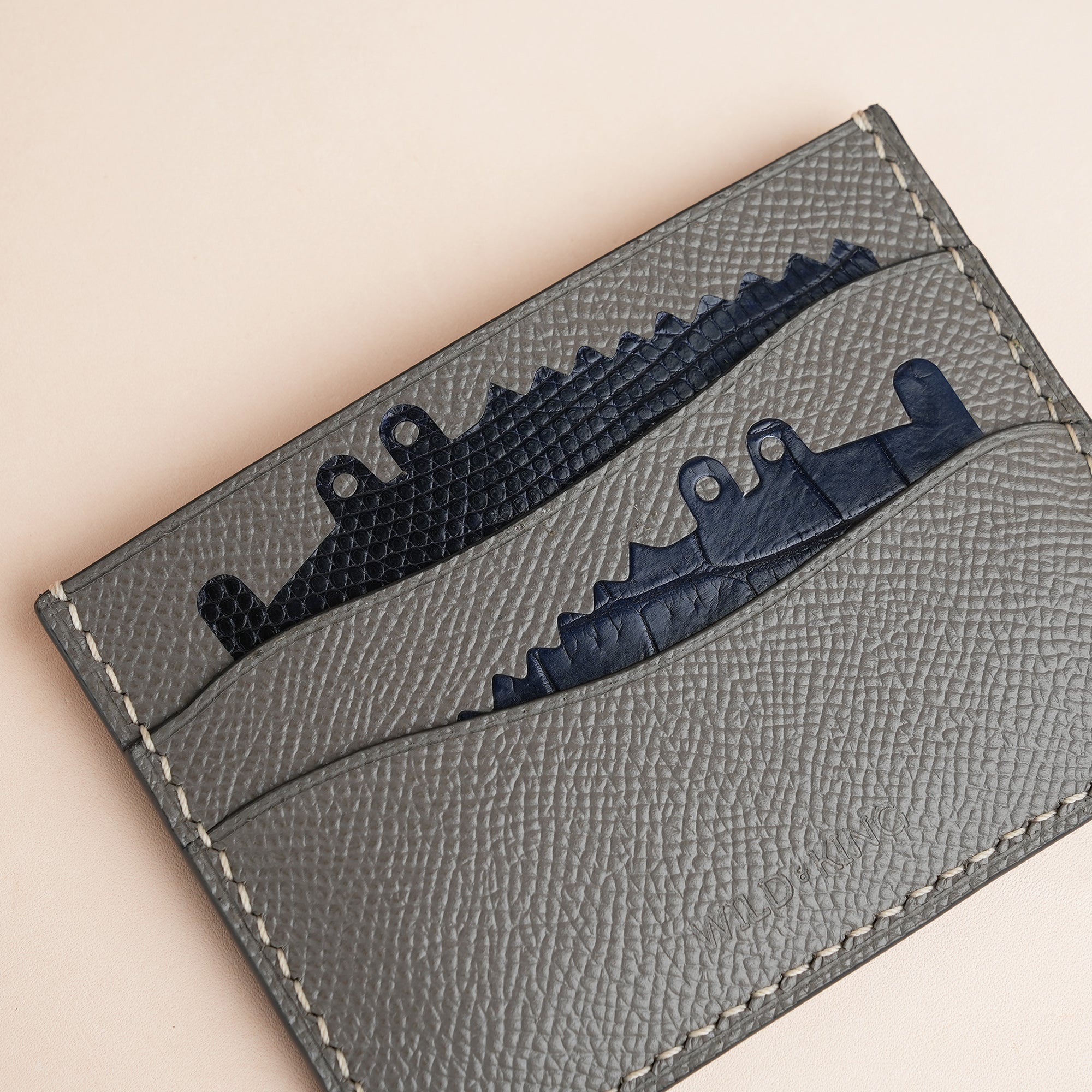 Graphite Grey Epsom mix Crocodile Leather Card Holder - Double Stupid Alligator
