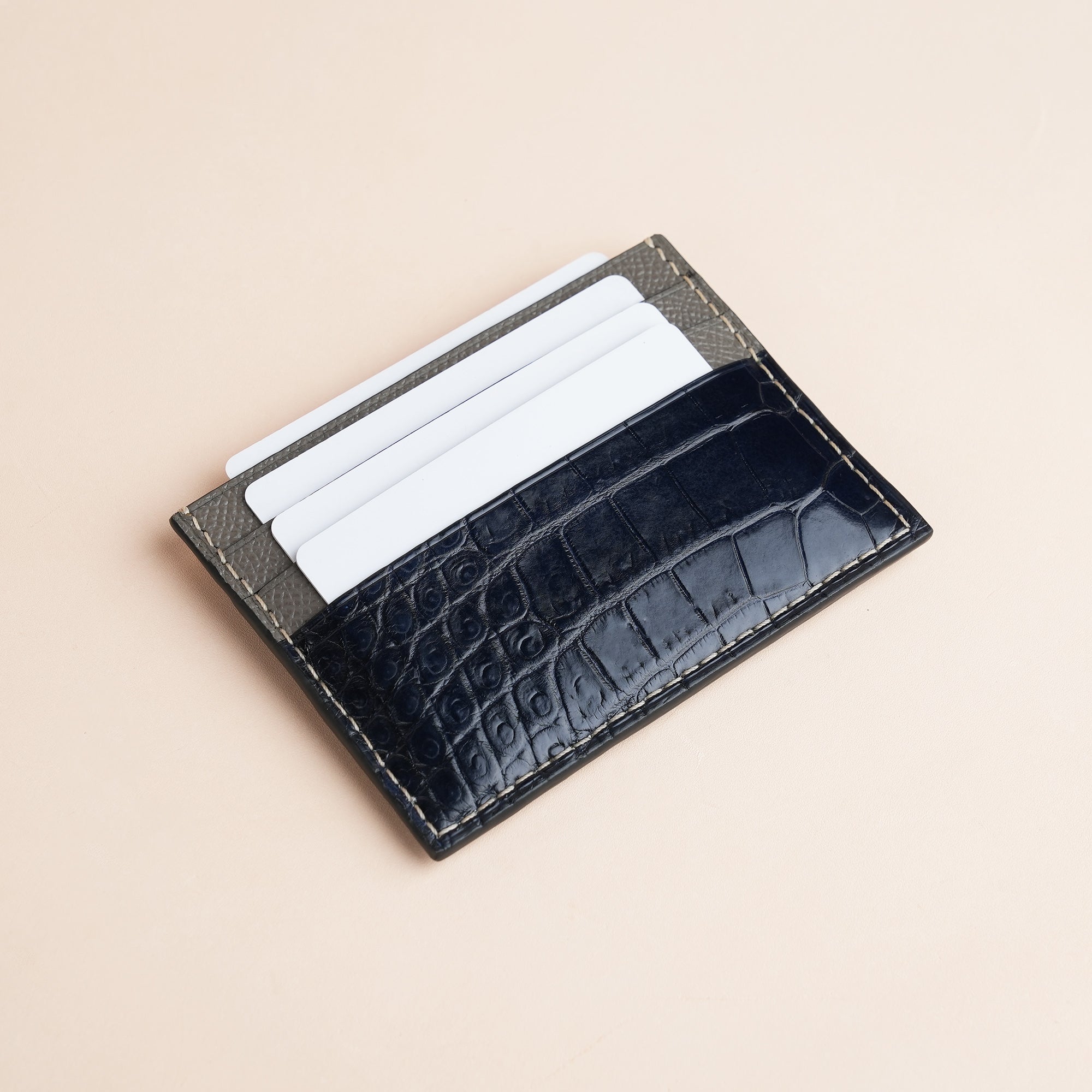 Graphite Grey Epsom mix Crocodile Leather Card Holder - Double Stupid Alligator