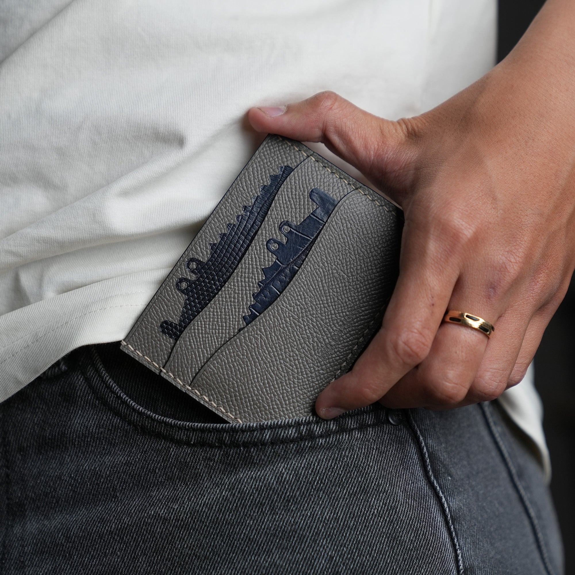 Graphite Grey Epsom mix Crocodile Leather Card Holder - Double Stupid Alligator