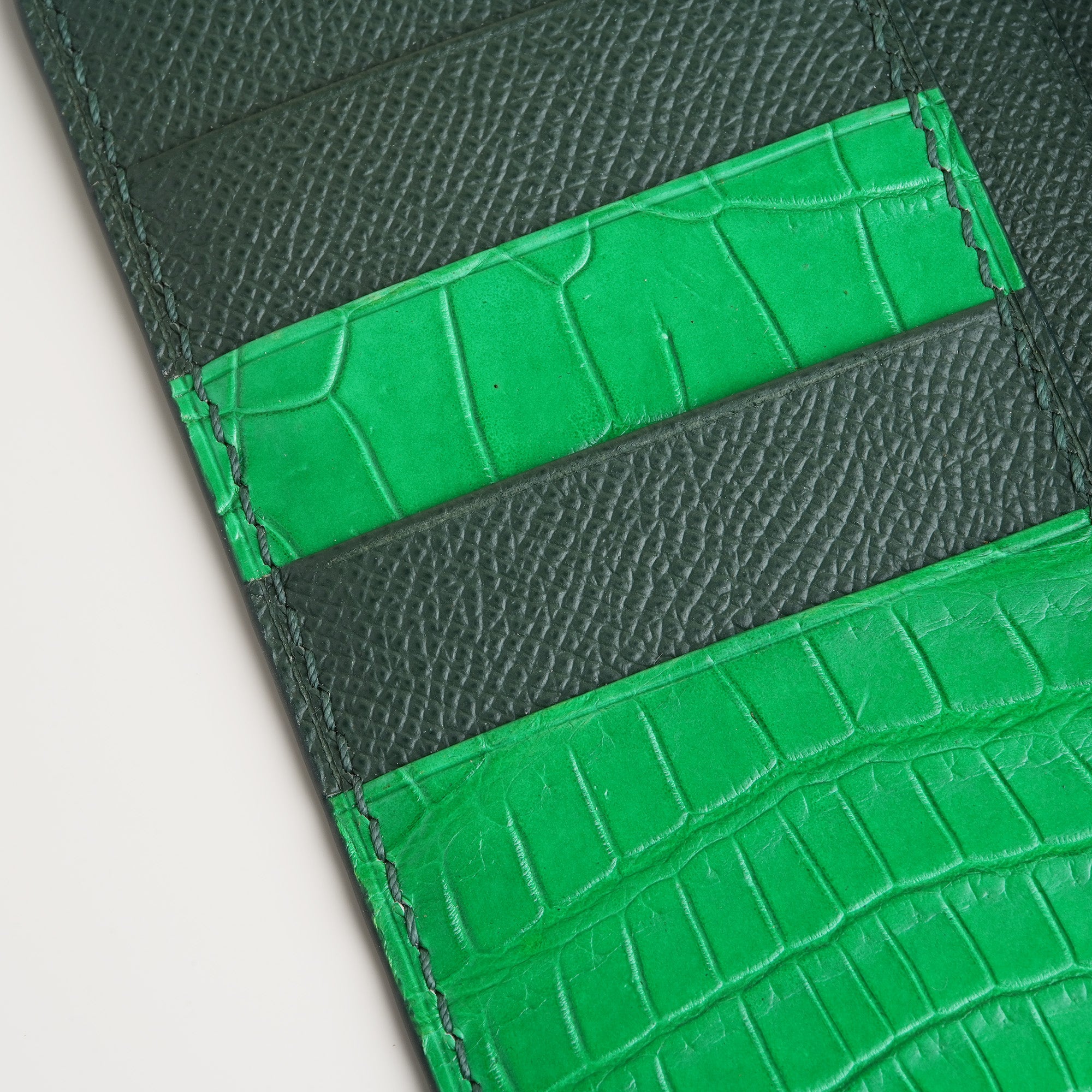 Green Crocodile Leather Long Wallet