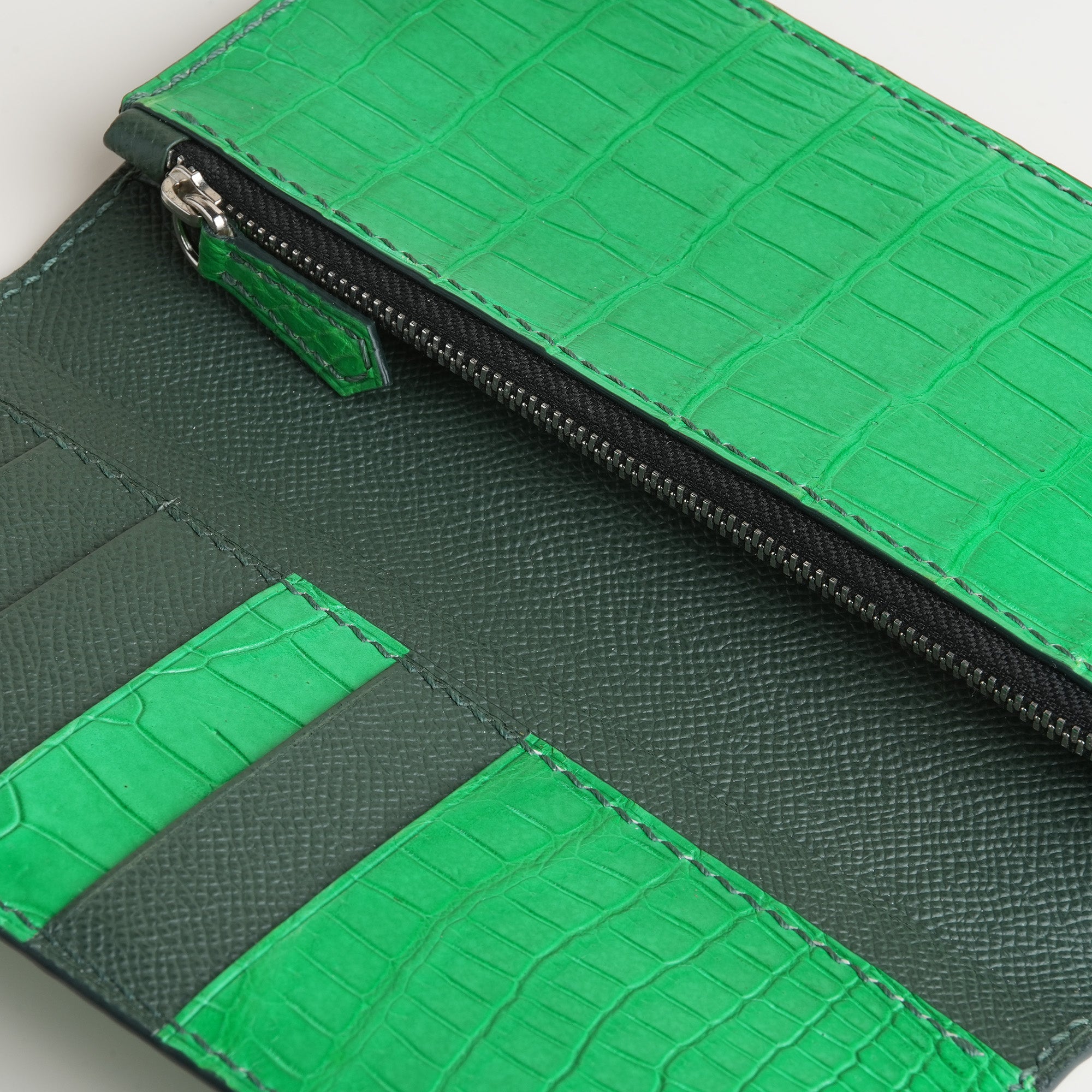 Green Crocodile Leather Long Wallet